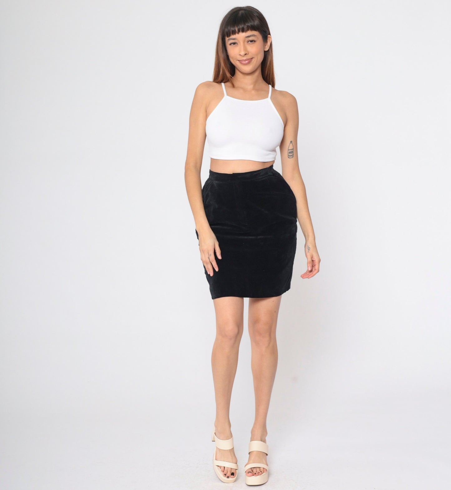 90s Tommy Hilfiger Black Velvet Pencil Skirt High Waisted Mini Small