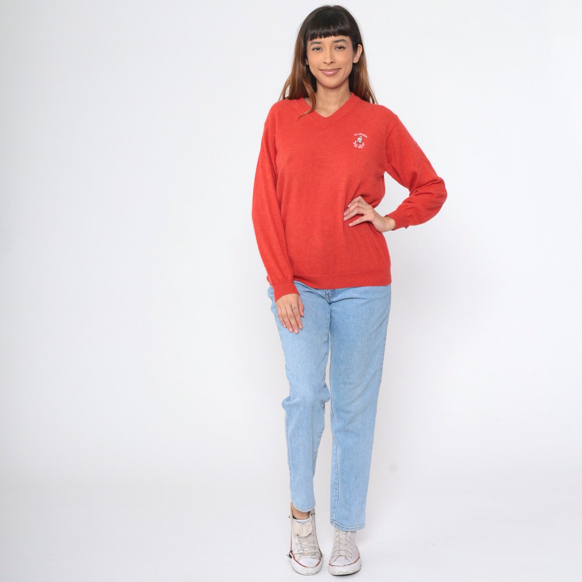 90s Ballybunion Golf Club Merino Wool Angora V-Neck Sweater Red Medium M