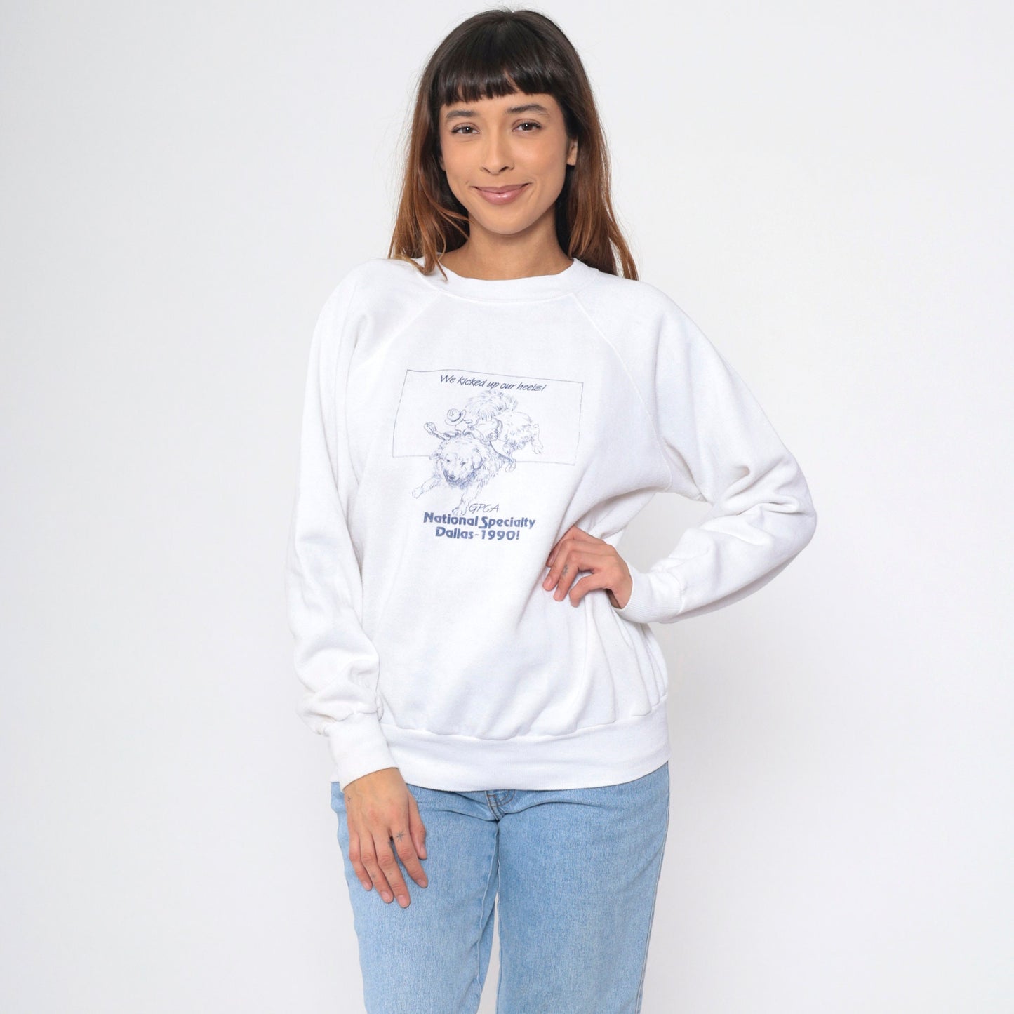 90s GPCA Great Pyrenees Club America Dallas 1990 Sweatshirt White Raglan Large