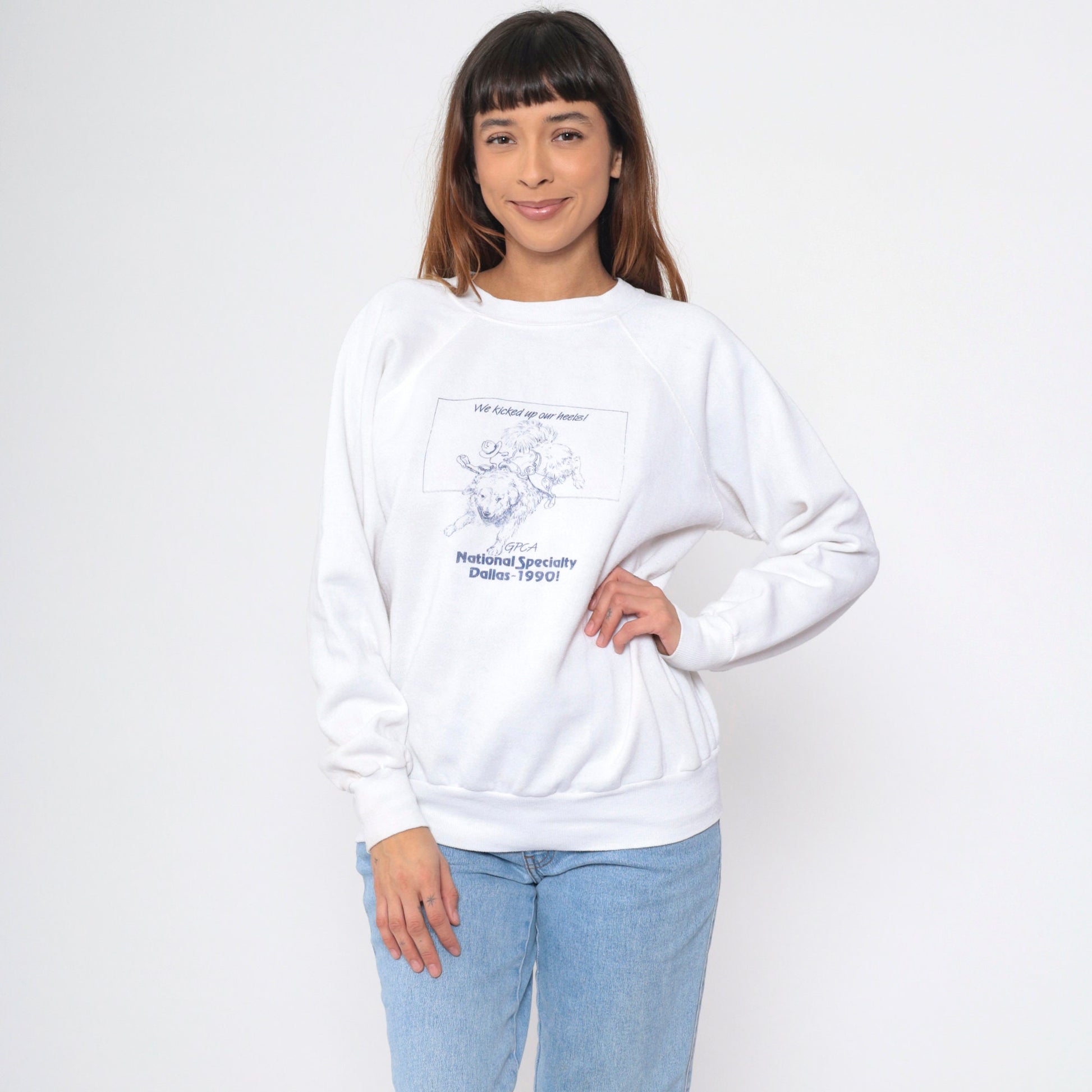 90s GPCA Great Pyrenees Club America Dallas 1990 Sweatshirt White Raglan Large