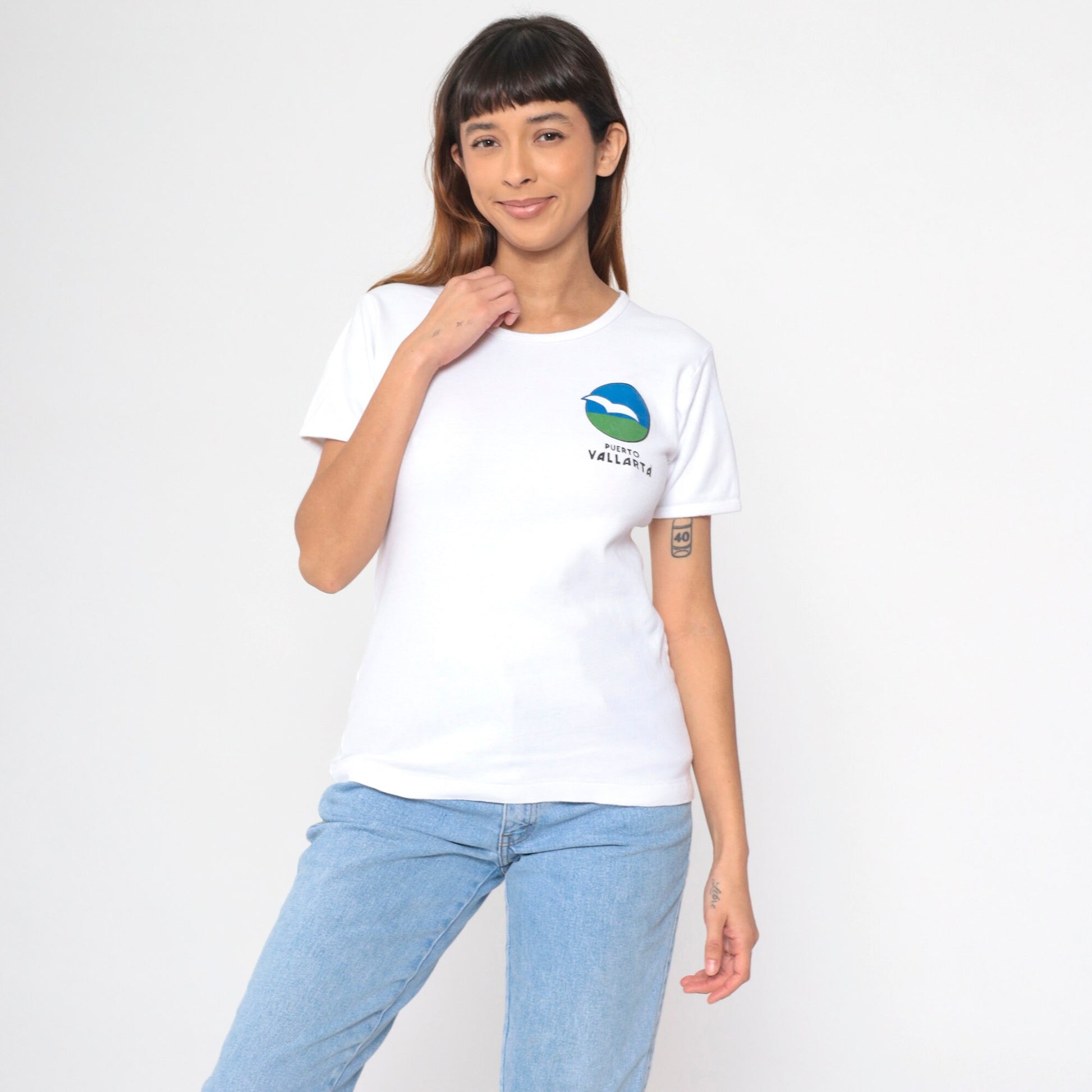90s Puerto Vallarta Bird Graphic T-Shirt White Cotton Single Stitch Medium
