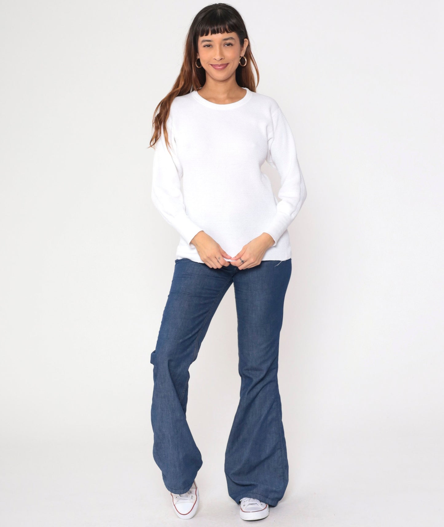 80s White Thermal Waffle Knit Long Sleeve Undershirt Small