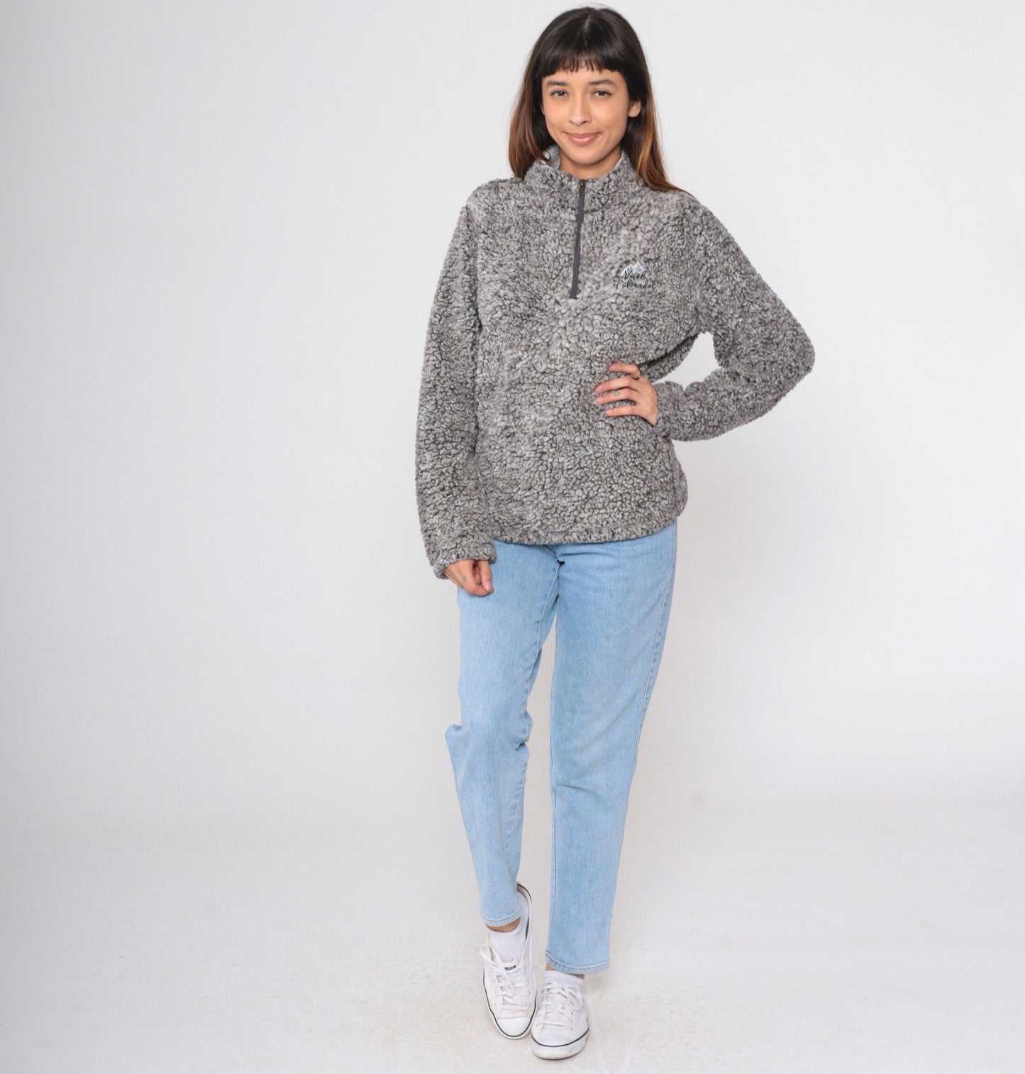 90s Vail Colorado Fleece Quarter Zip Mock Neck Sweatshirt Grey Large L