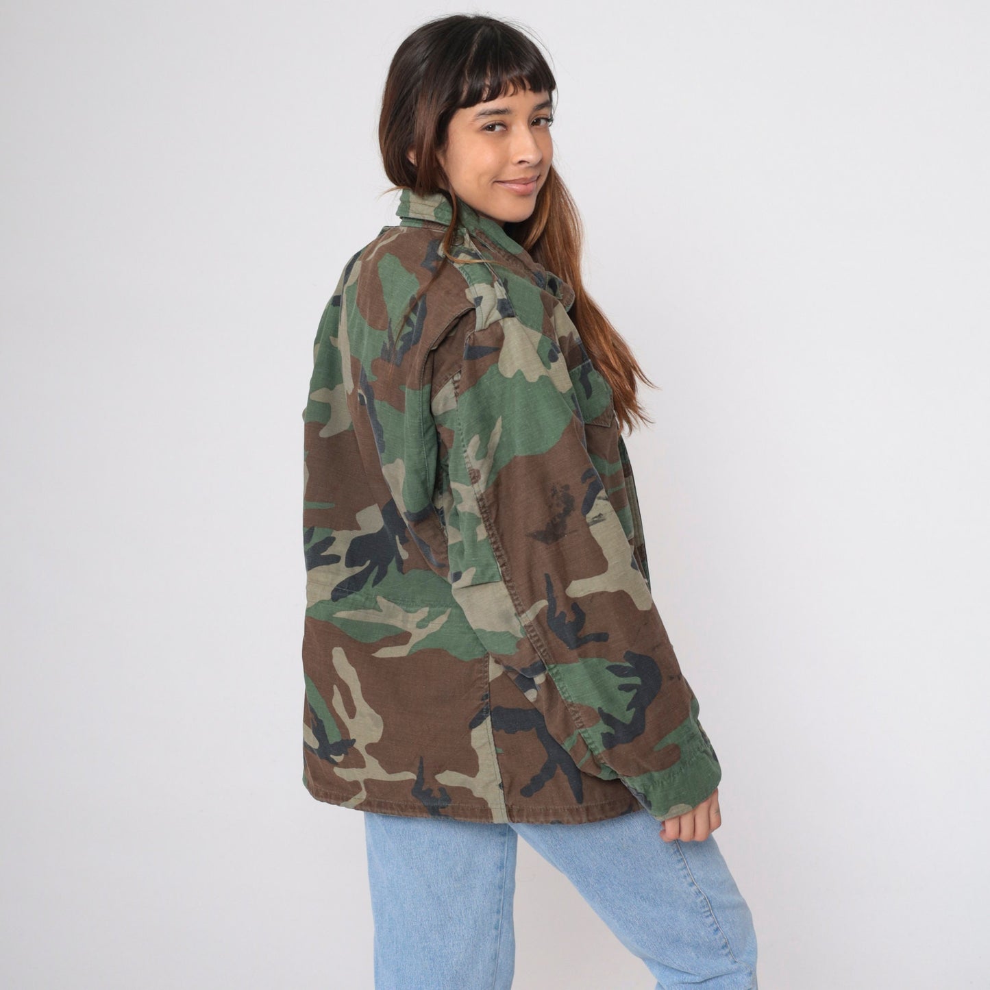 90s US Army Camouflage Field Jacket Distressed Utility Medium Short
