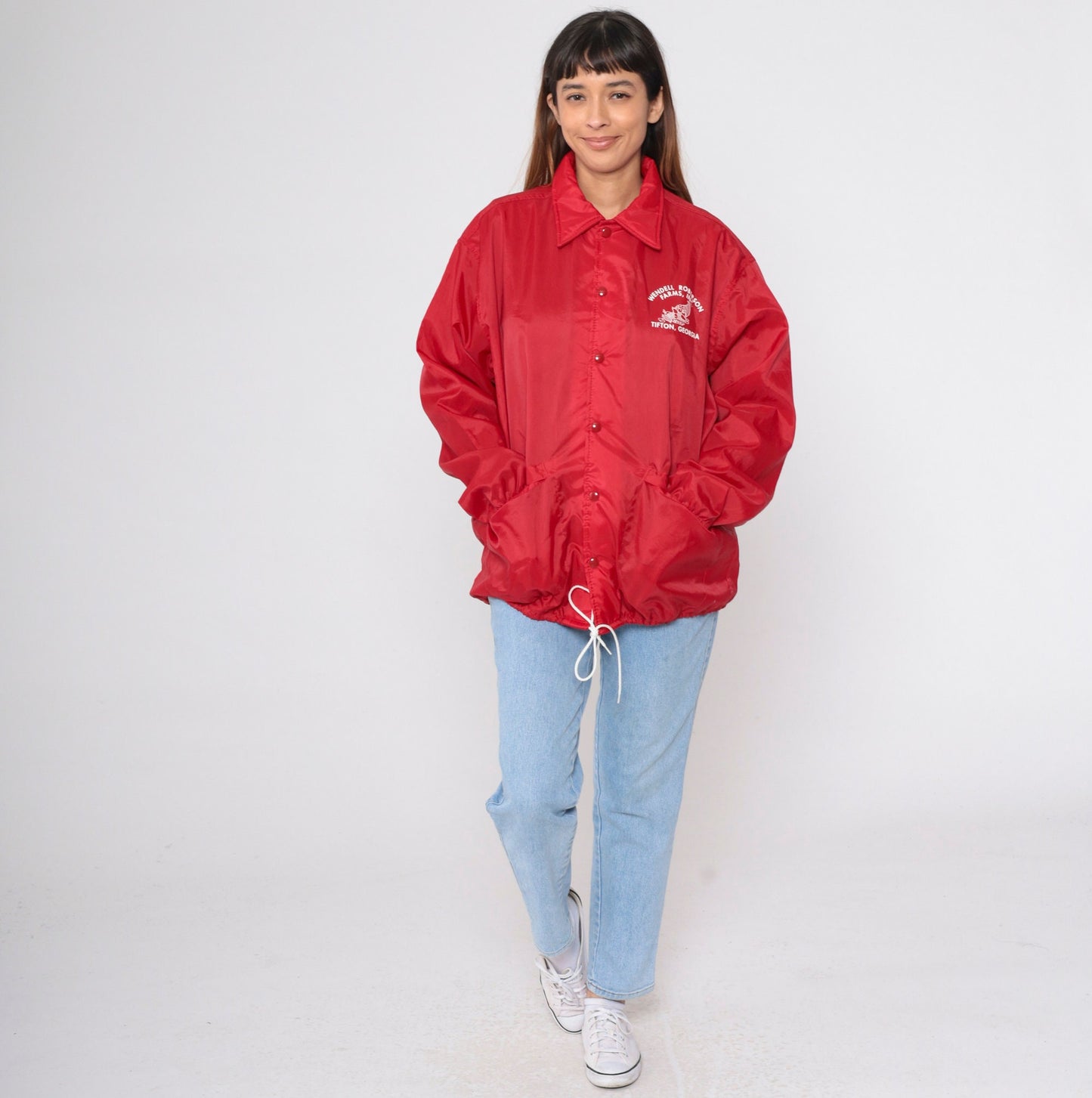 80s Wendell Roberson Farms Tifton Georgia Snap Windbreaker Jacket Red Large L