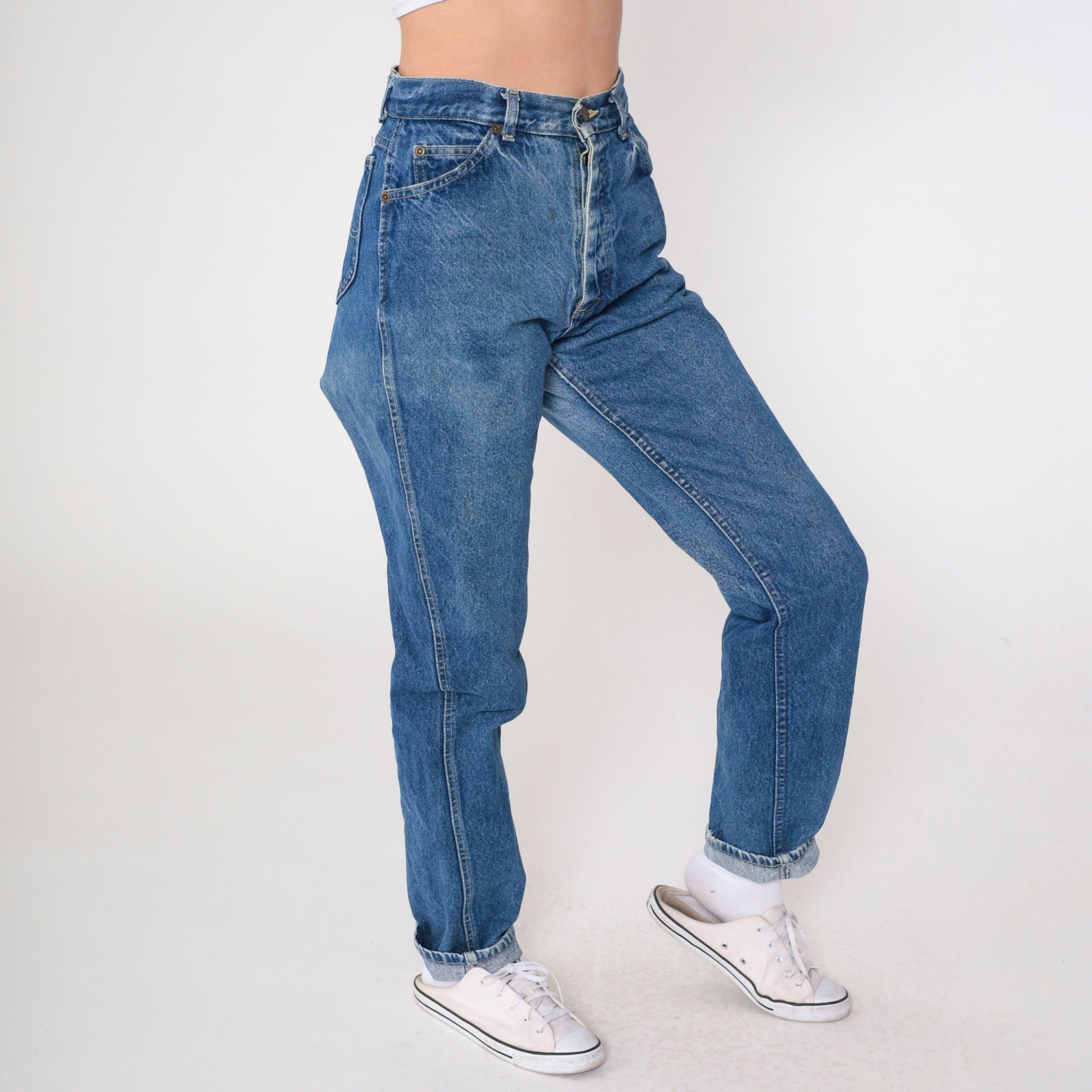 90s Lee High Waisted Straight Leg Jeans Medium Blue Button Fly Medium