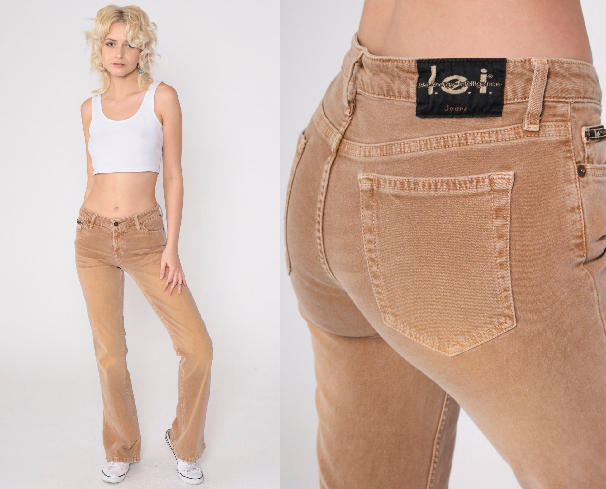 Lei Y2K Flared Jeans Light Brown Mid Rise Denim Size 7