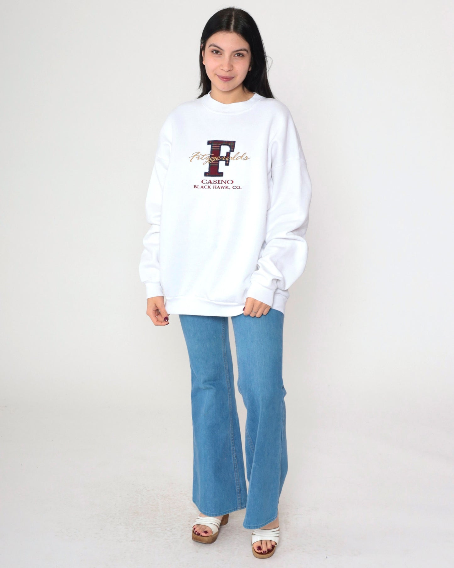 90s Fitzgeralds Black Hawk Casino Colorado Embroidered Sweatshirt White Extra Large XXL