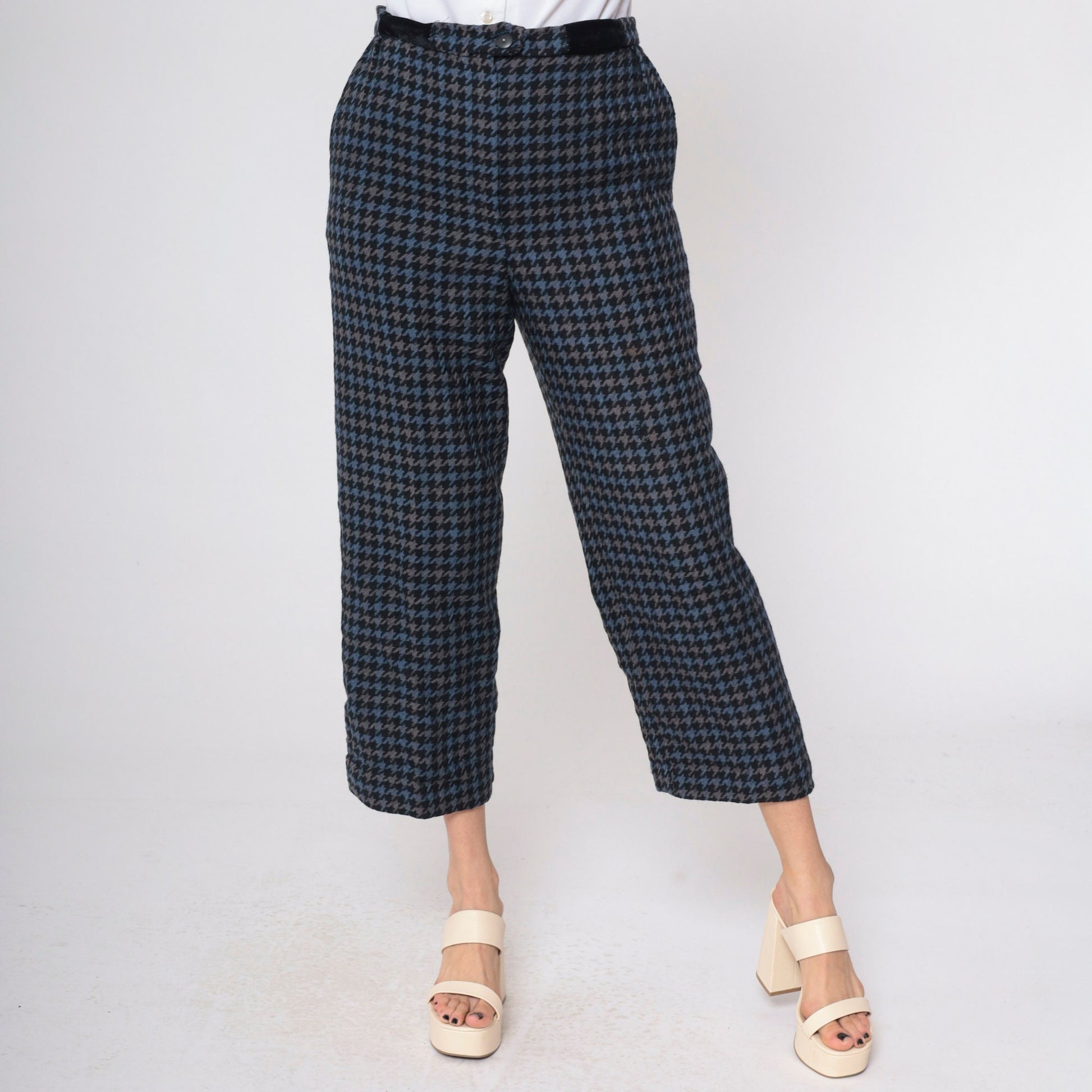80s Bill Blass Houndstooth Wool Trousers High Waist Straight Leg Medium