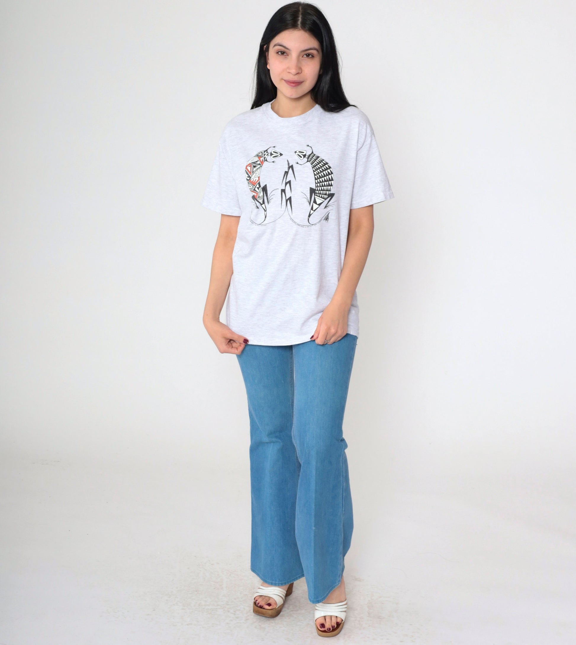 90s Sylvia Naha Humphrey Lizard Graphic T-Shirt Heather Grey Large