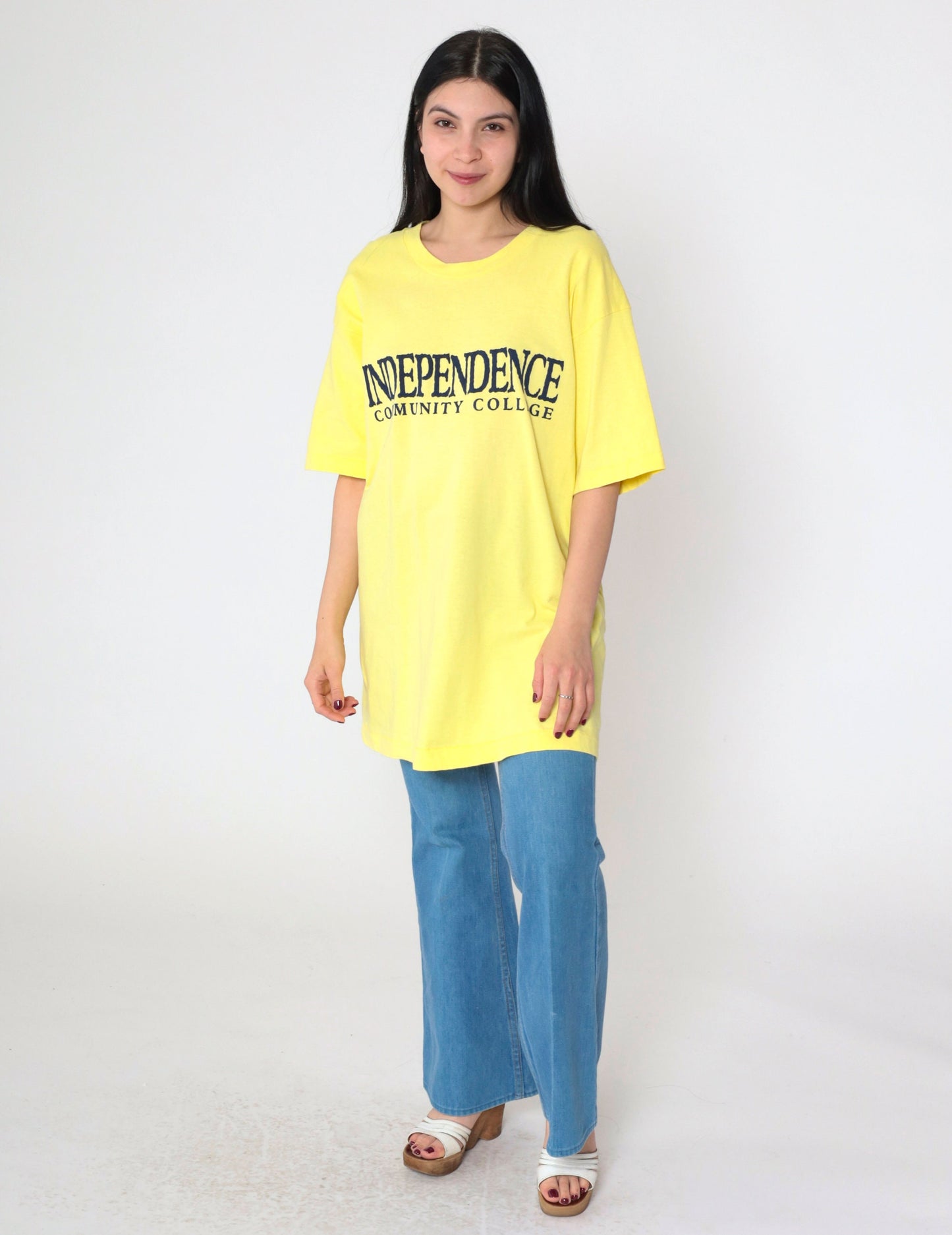 90s Independence Community College Kansas Graphic T-Shirt Yellow Single Stitch Extra Large