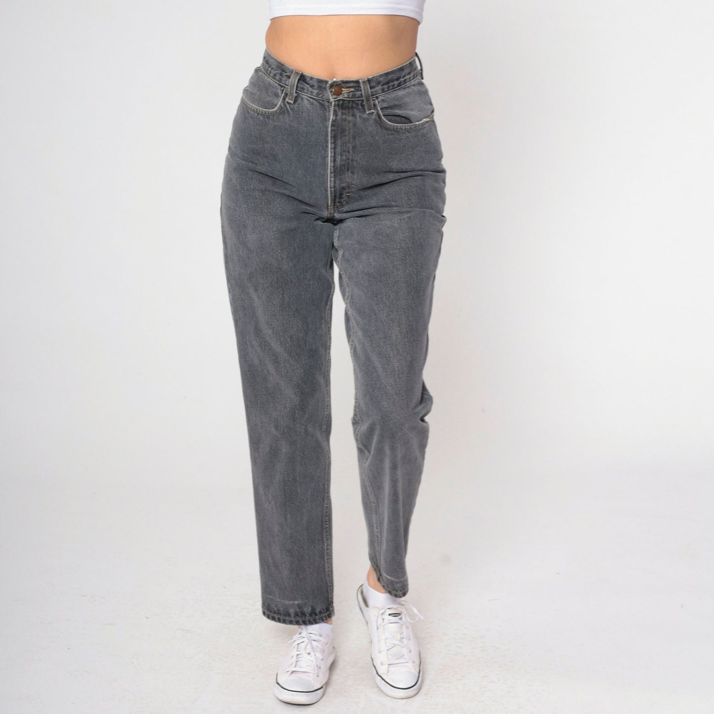 90s Basic Editions Grey Mom Jeans High Waist Tapered Denim Small 28