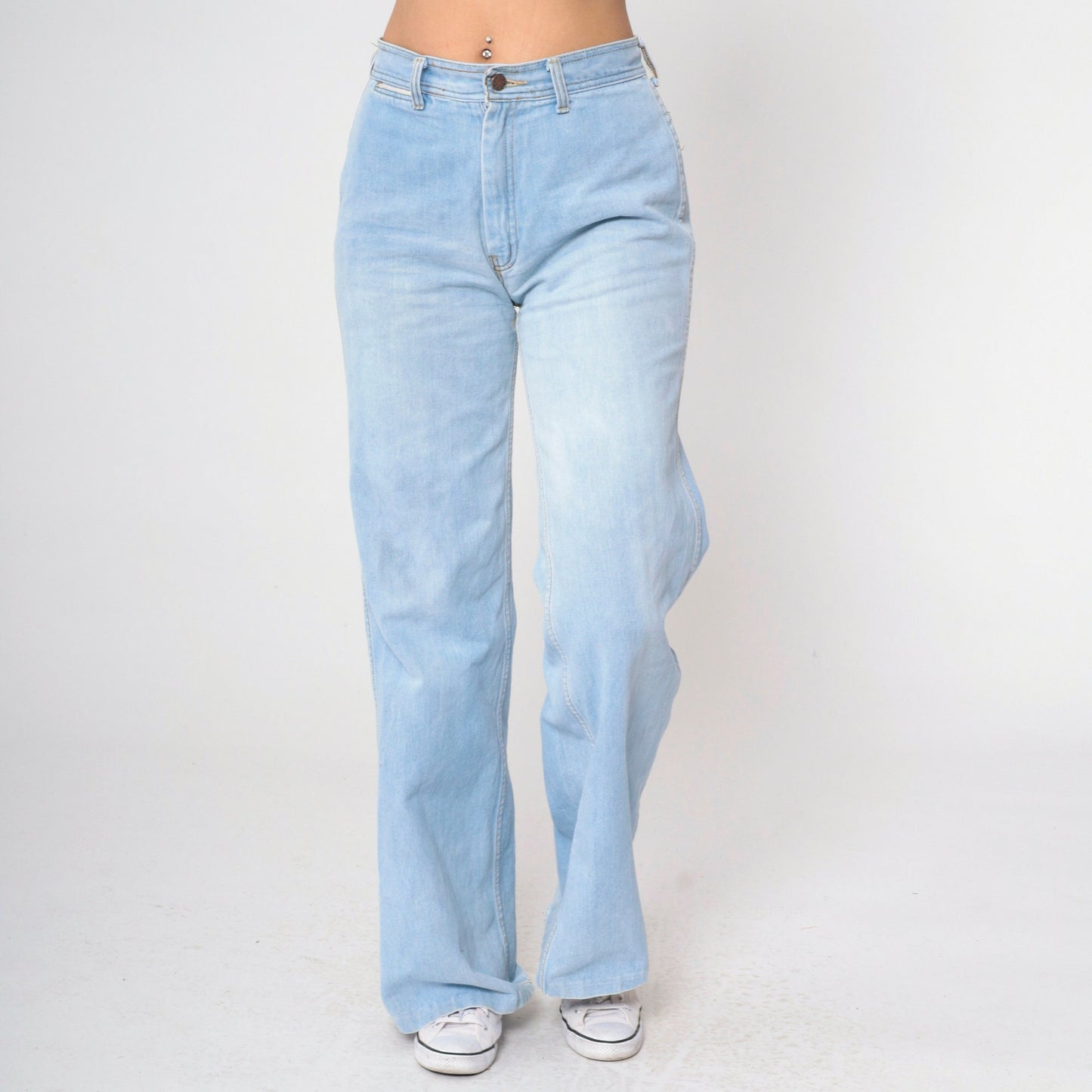 70s Landlubber Light Blue Denim Bell Bottom Jeans High Rise Small 30