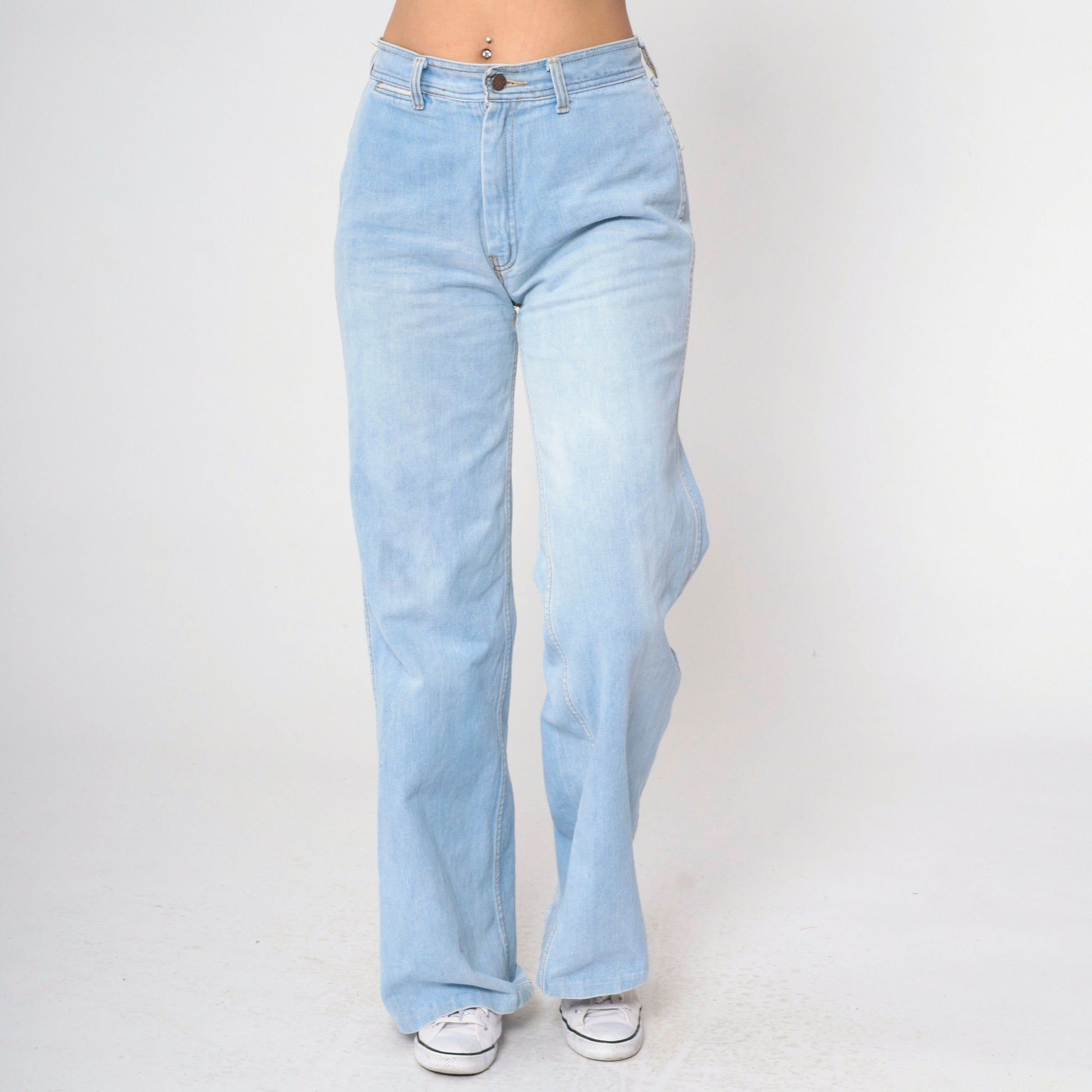 70s Landlubber Light Blue Denim Bell Bottom Jeans High Rise Small 30