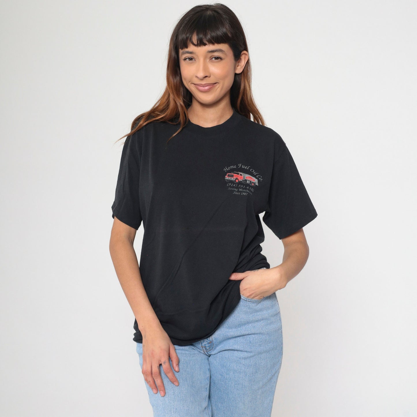 90s Home Fuel Oil Company Graphic T-Shirt Westchester NY Black Large L