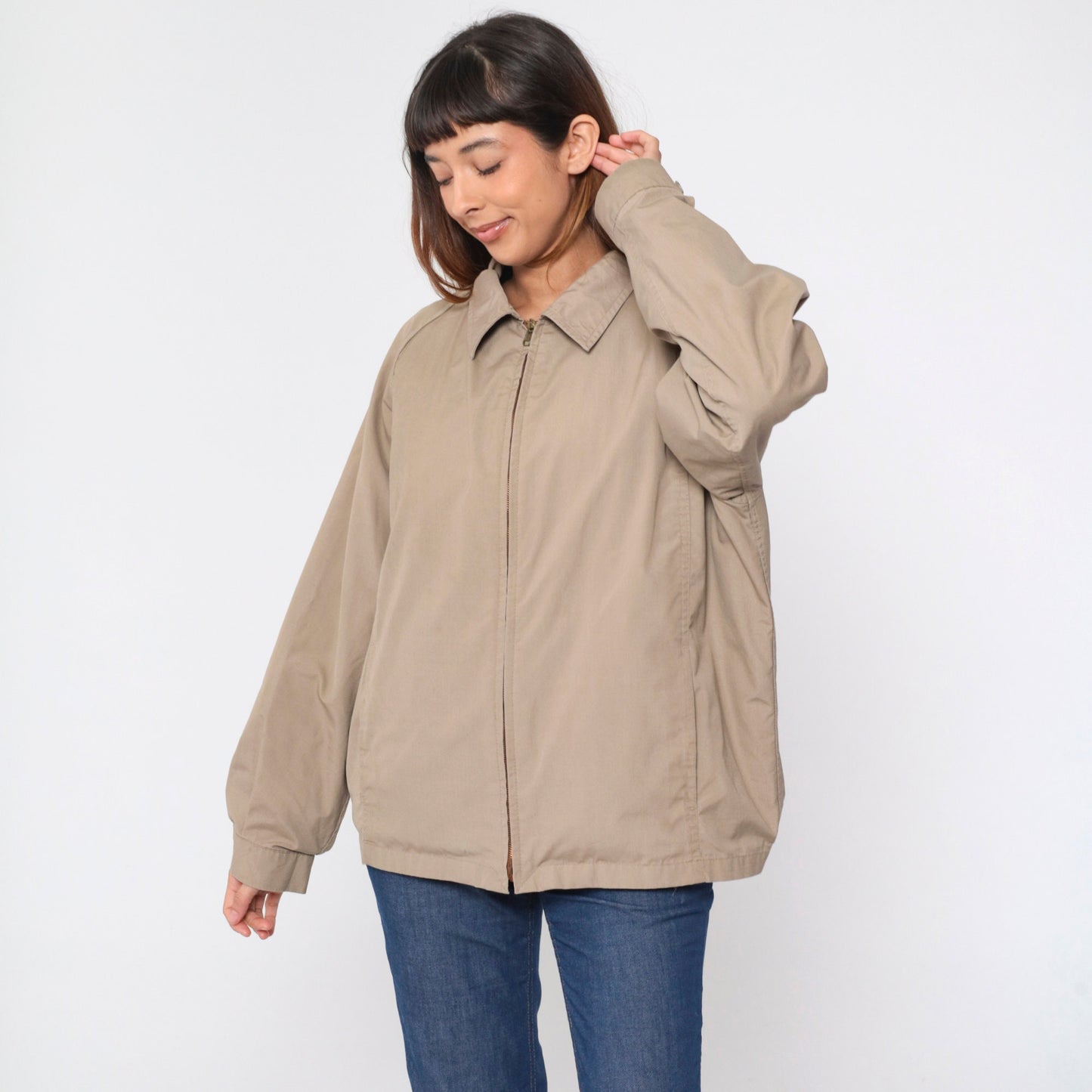 London Fog 80s Khaki Windbreaker Jacket Raglan Faux Fur Lining Large