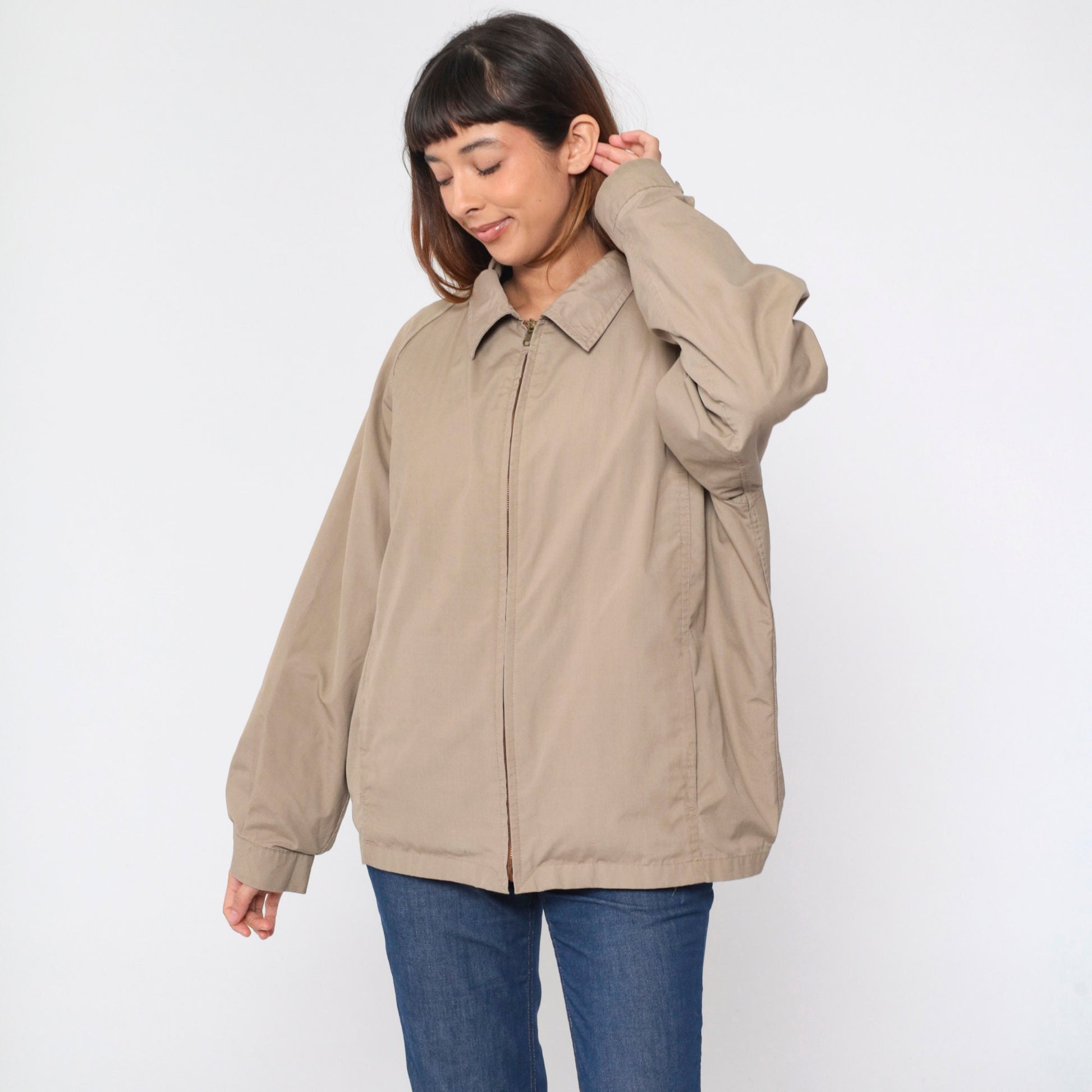 London Fog 80s Khaki Windbreaker Jacket Raglan Faux Fur Lining Large