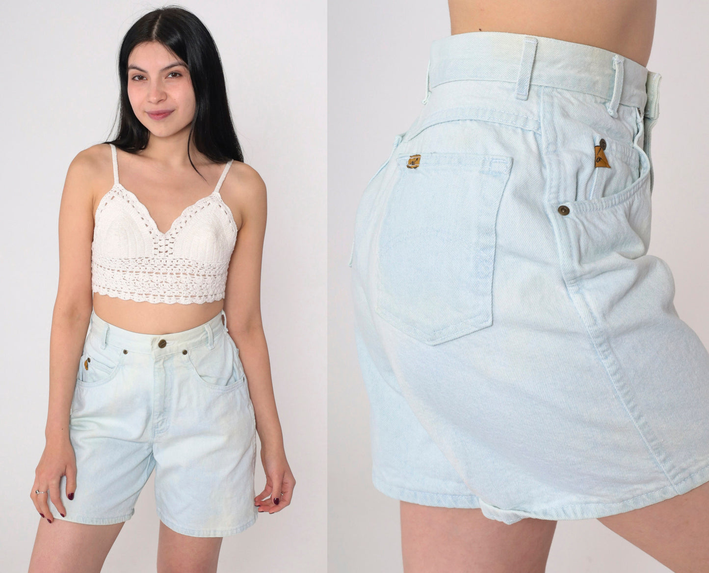 90s Light Wash Denim Shorts High Rise Jean Shorts Stone Wash Small 26