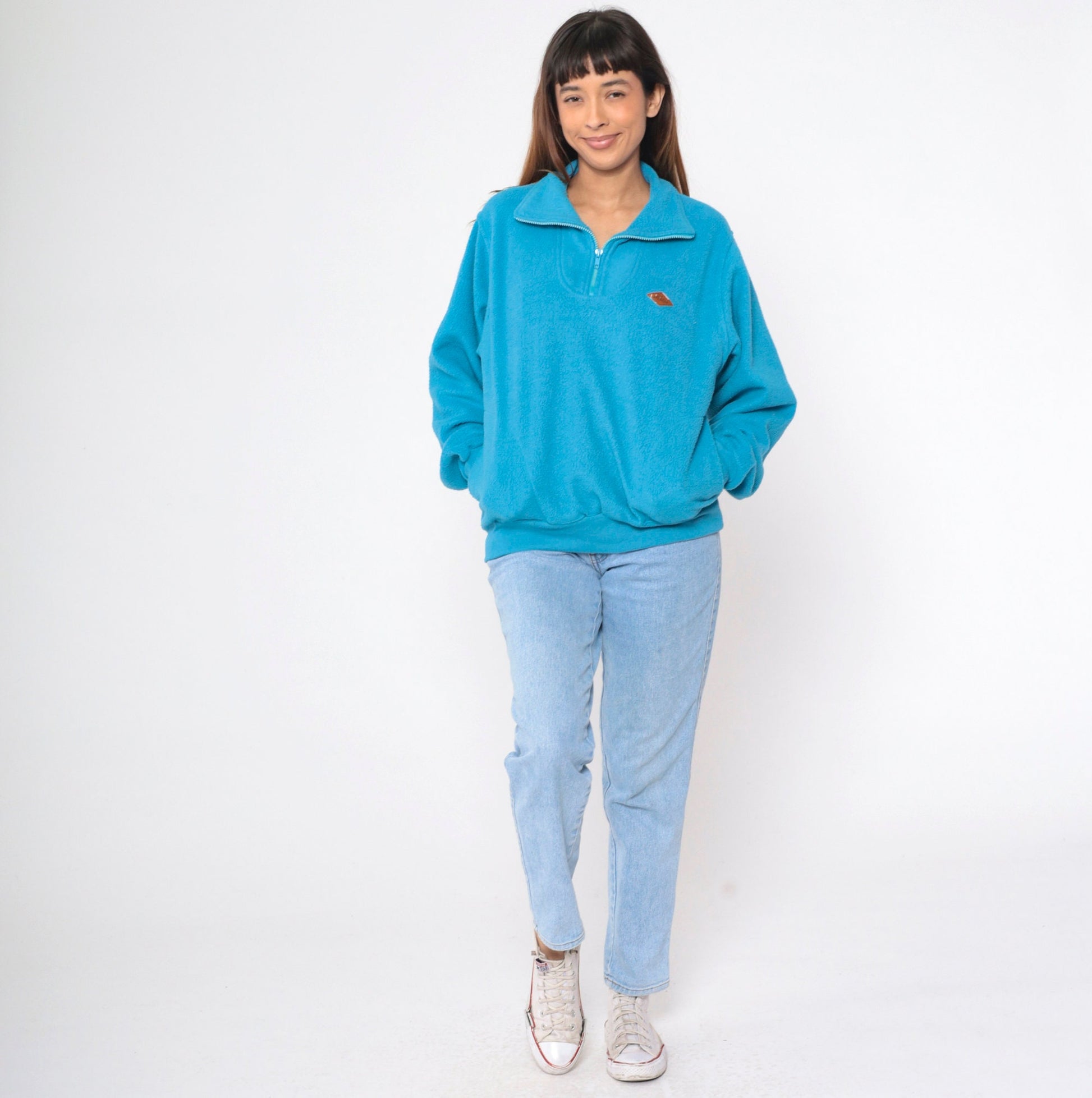 90s Hobie Quarter Zip Fleece Sweatshirt Blue Pullover Men's Medium