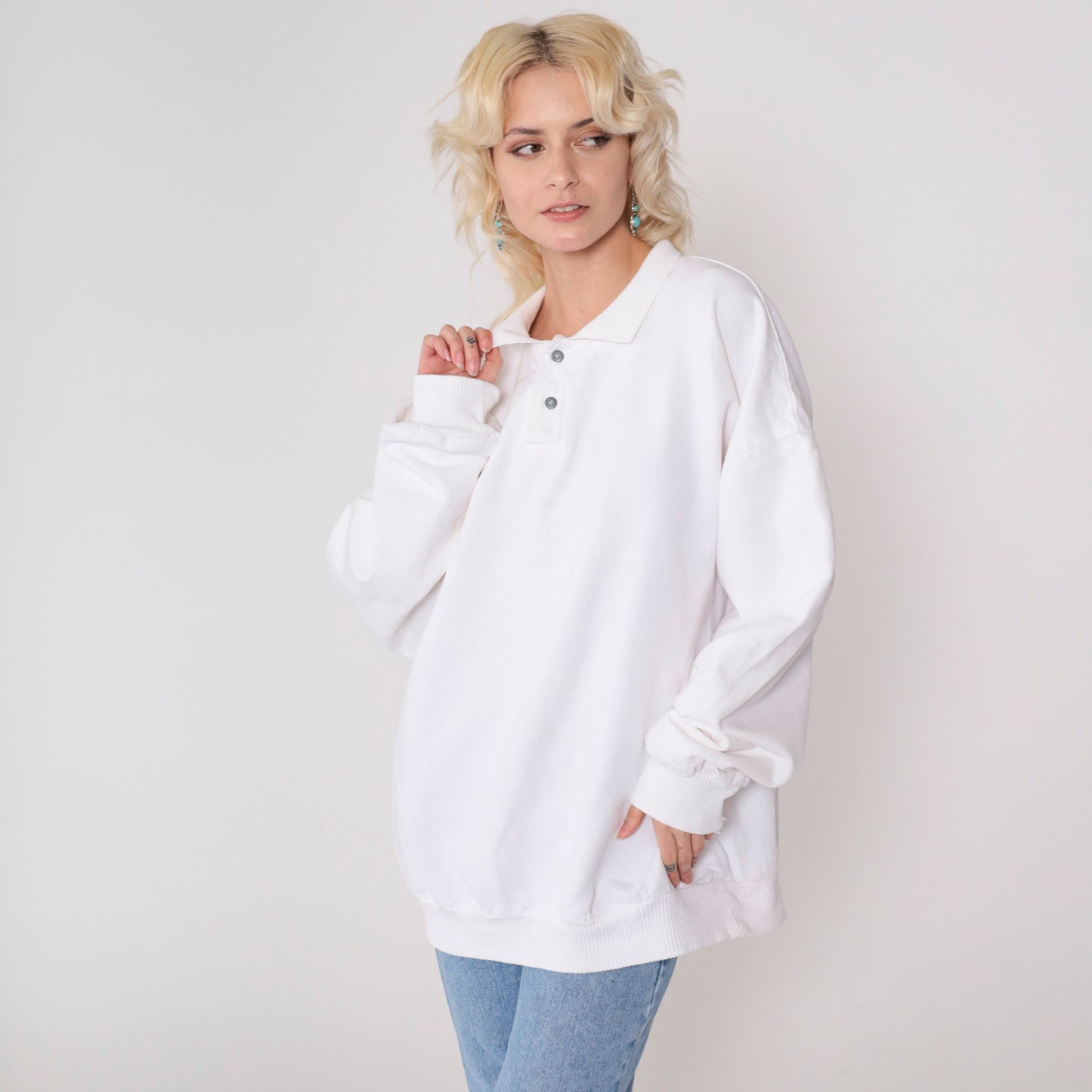 90s Orvis White Collared Sweatshirt Button Chest Plus Size XXL