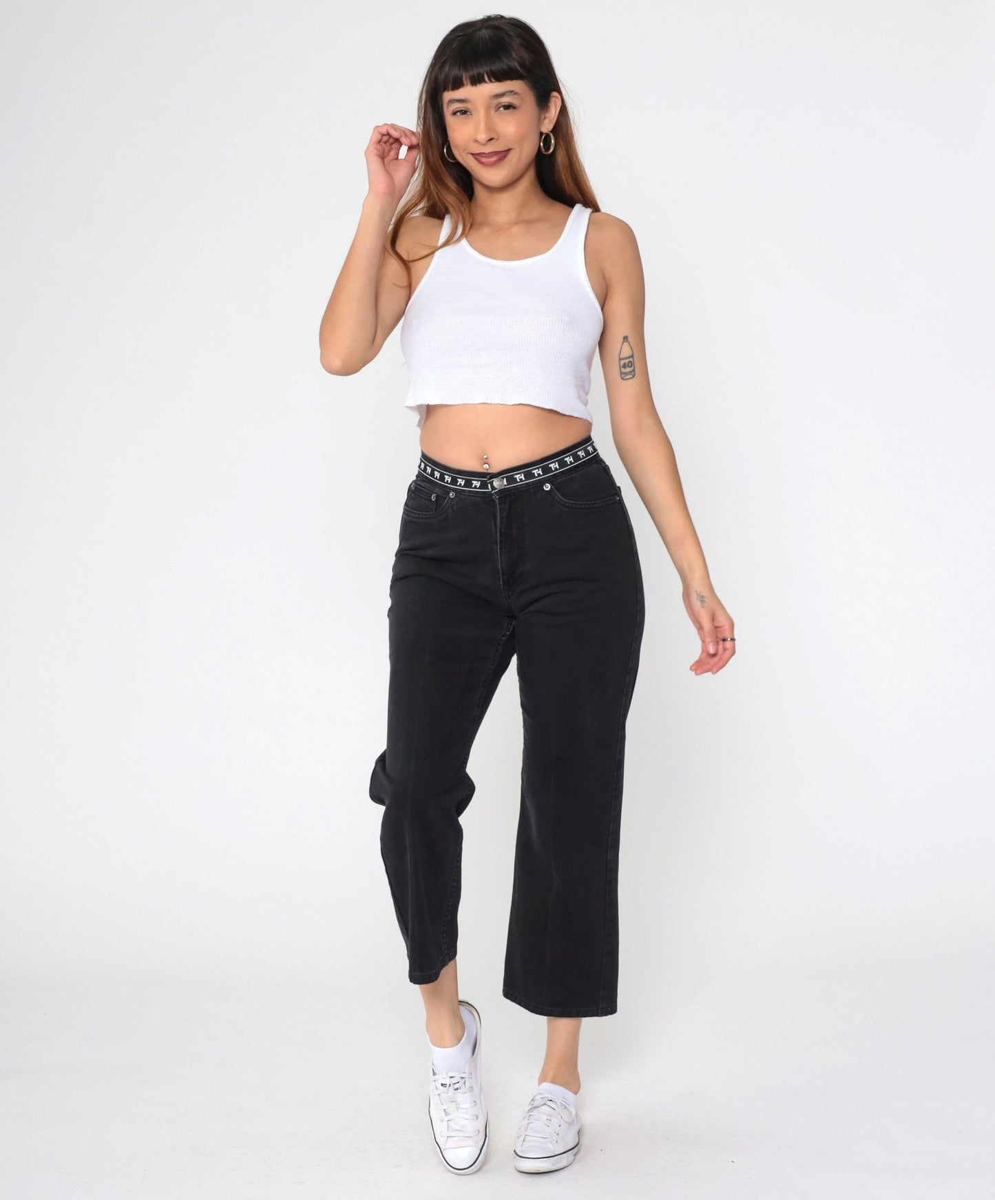 Tommy Hilfiger Y2K Black Denim Ankle Jeans Mid Rise Straight Leg Medium
