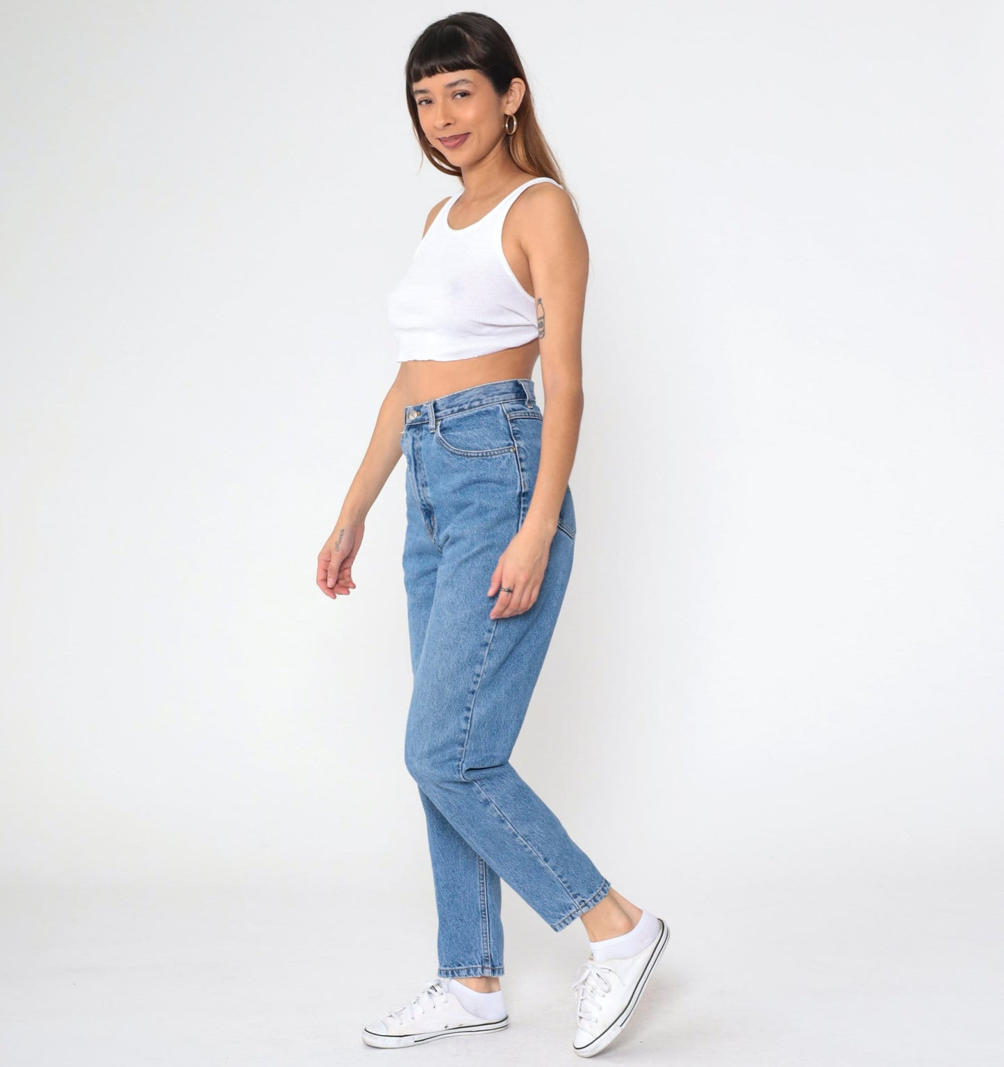 90s High Waisted Tapered Blue Denim Jeans Basic Editions Medium