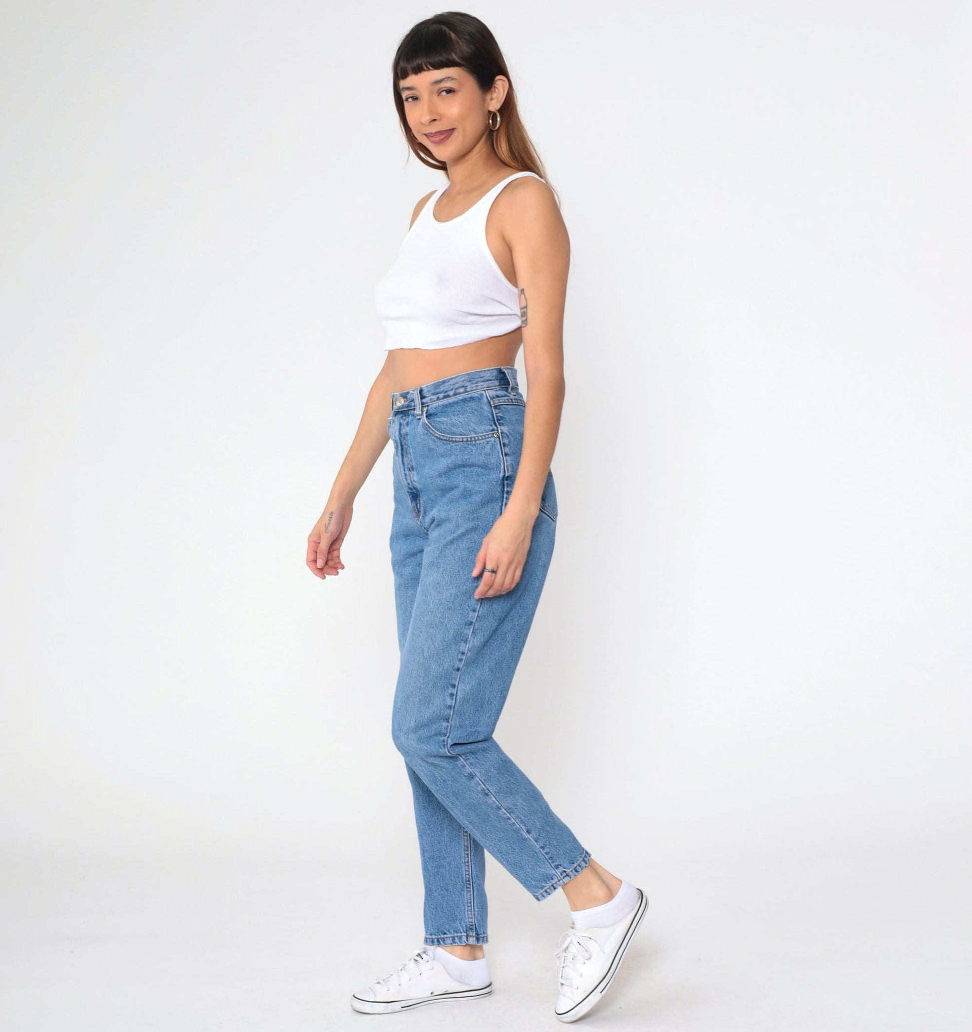 90s High Waisted Tapered Blue Denim Jeans Basic Editions Medium