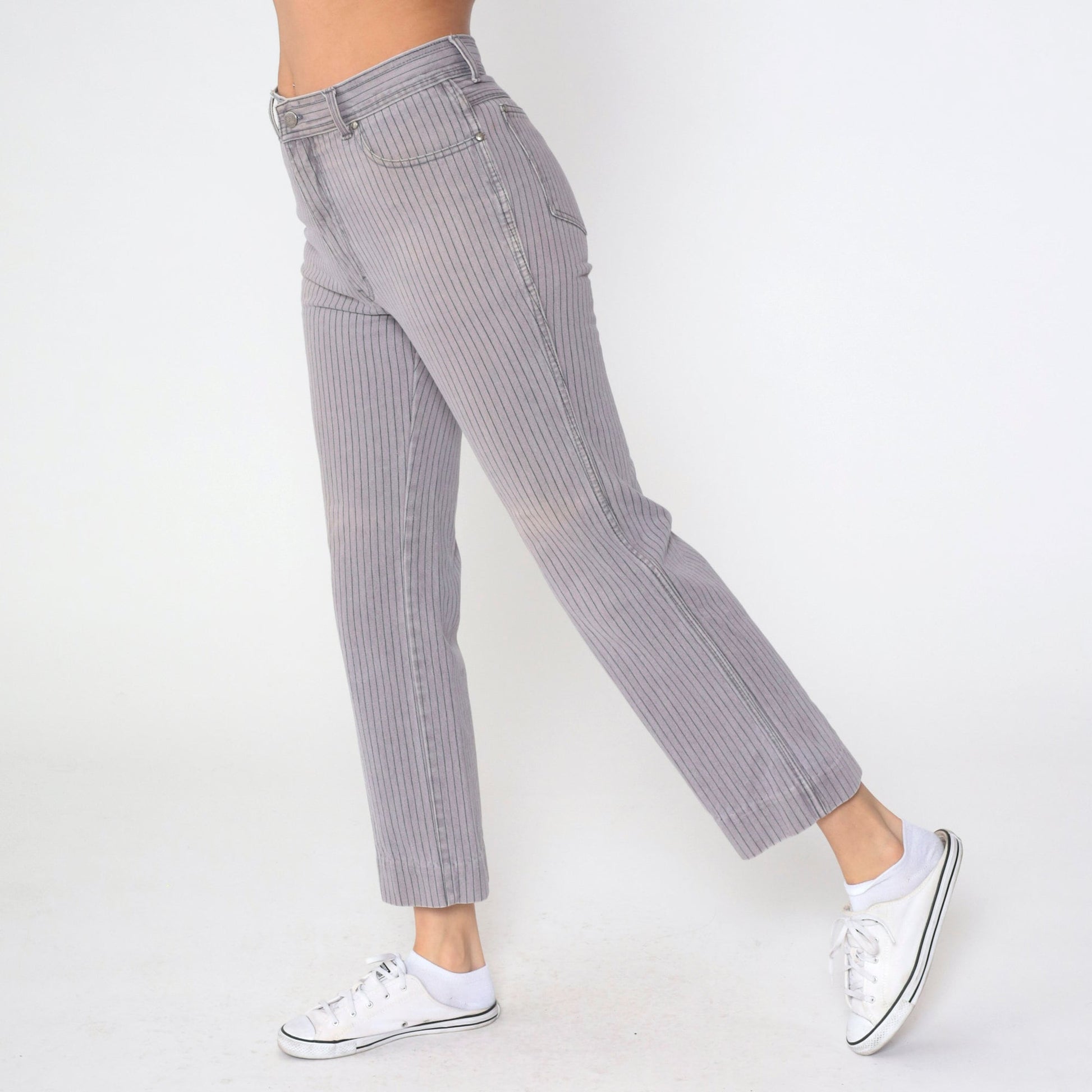 80s Sergio Valente Pinstriped Grey Denim Jeans Straight Leg Medium