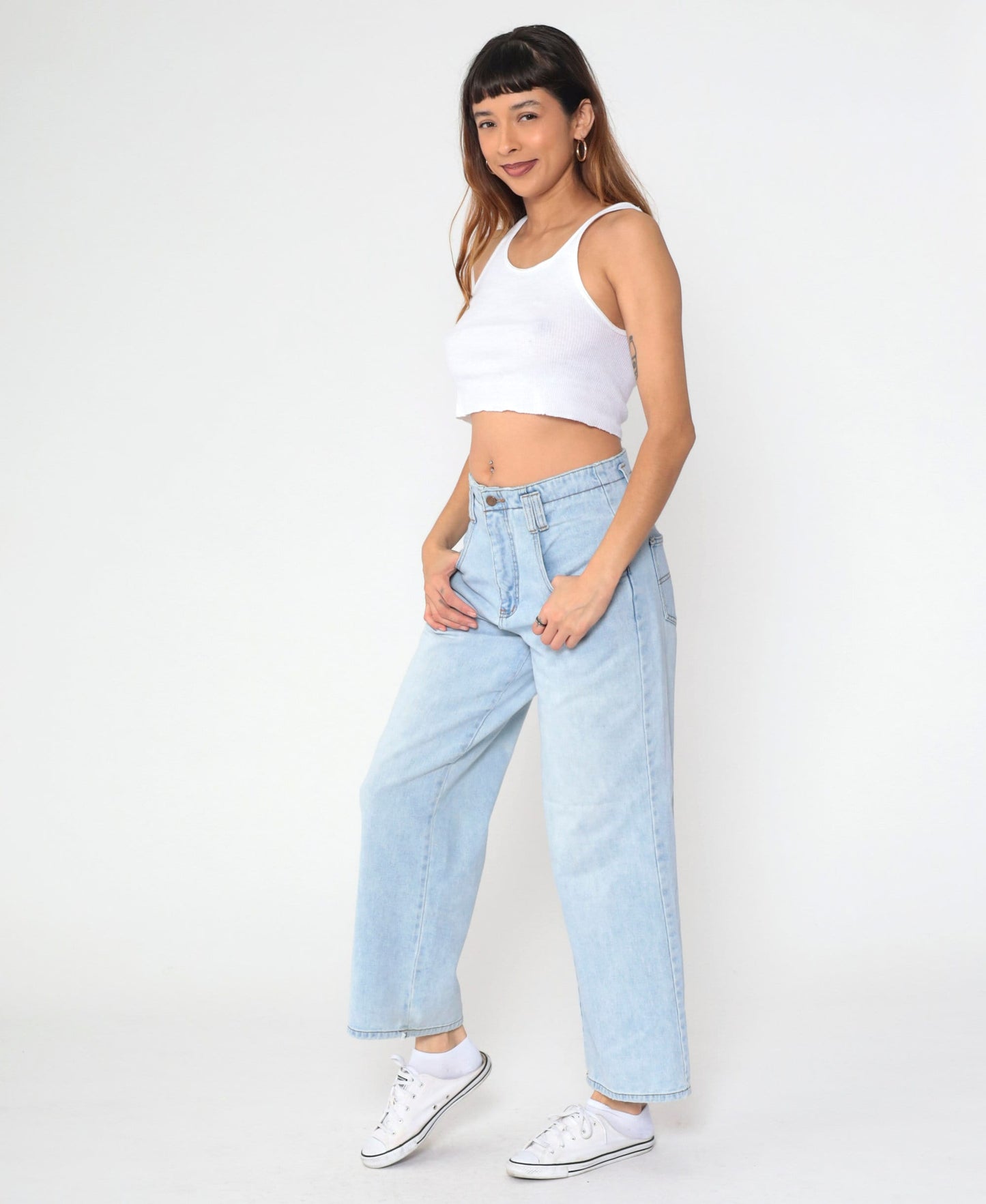 90s Eunina Light Wash High-Rise Wide-Leg Denim Jeans Medium