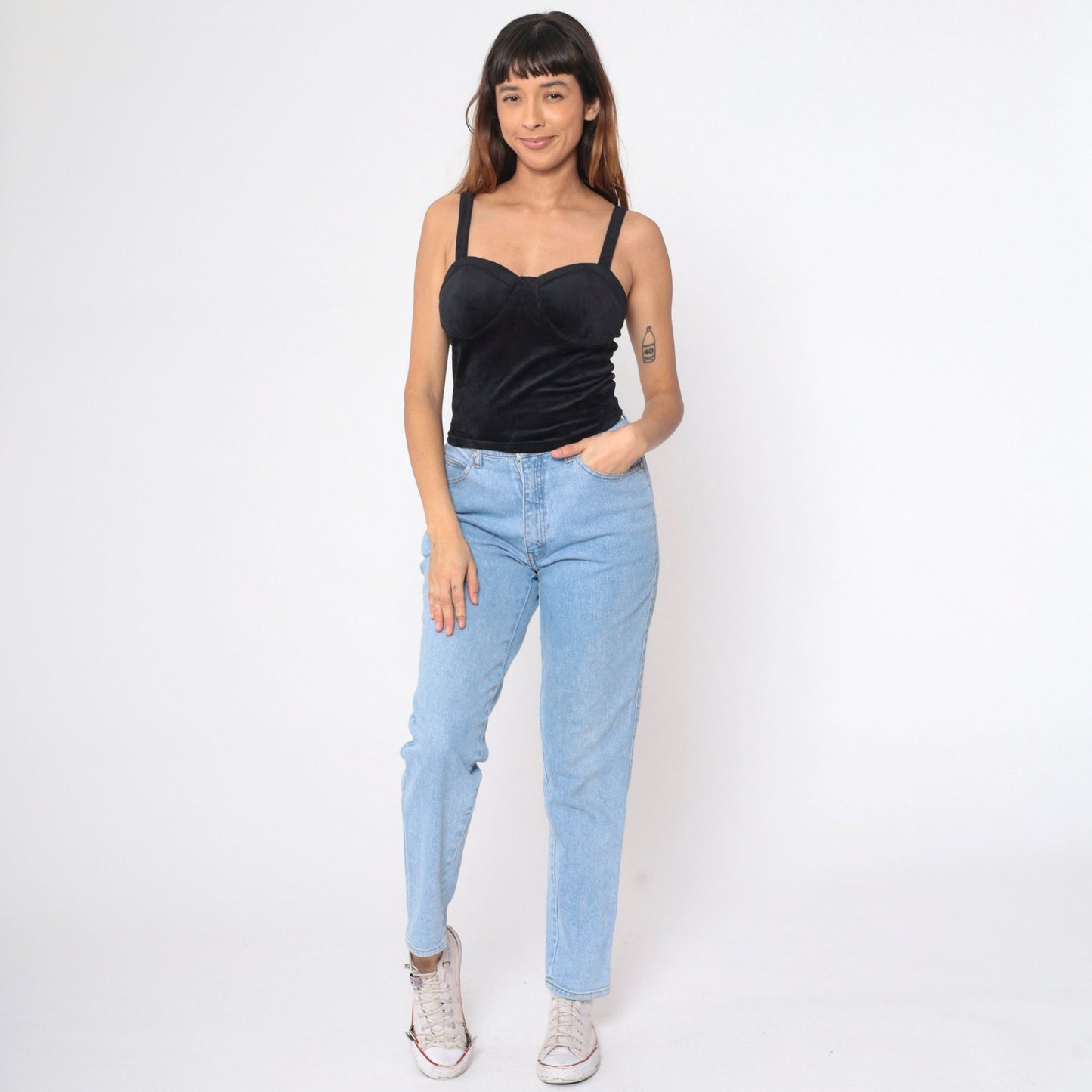 90s Black Velvet Stretch Tank Top Bustier Sleeveless Blouse Extra Small
