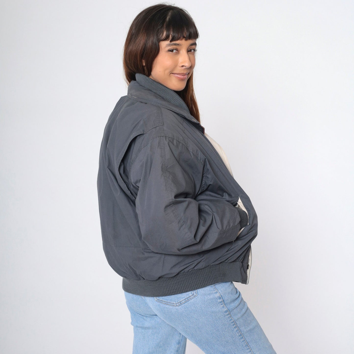 80s Members Only Down Ski Jacket Dark Grey Size 42 Men's Large