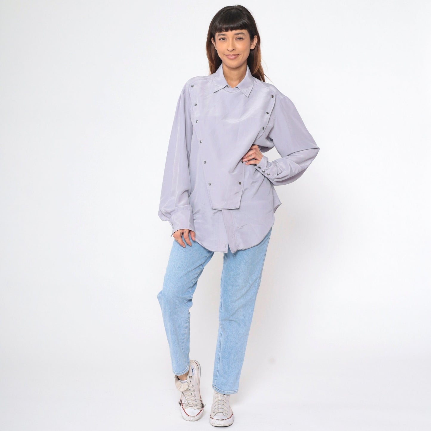 90s Grey Pearl Snap Chef's Jacket Double Breasted Workwear Extra Large XL