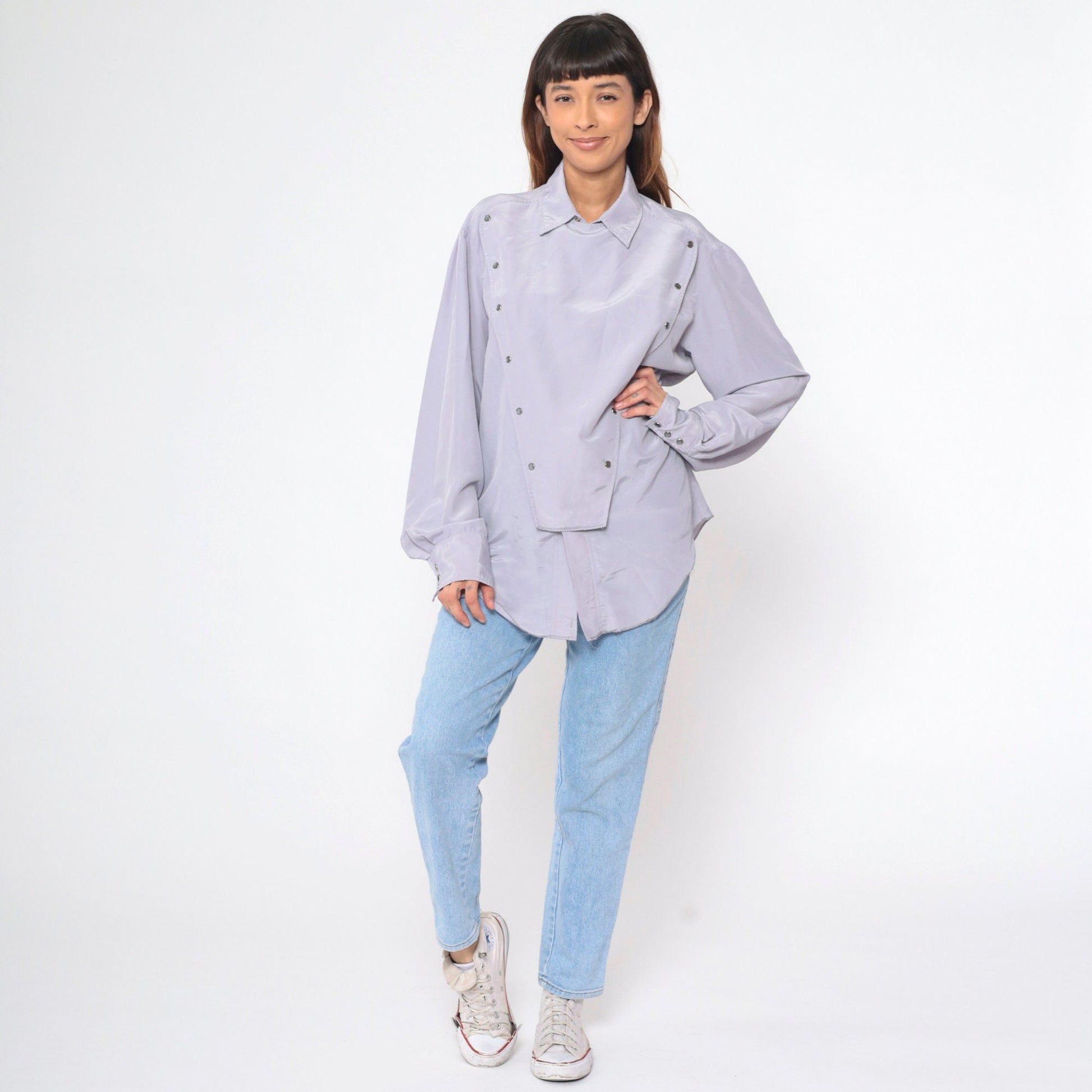 90s Grey Pearl Snap Chef's Jacket Double Breasted Workwear Extra Large XL