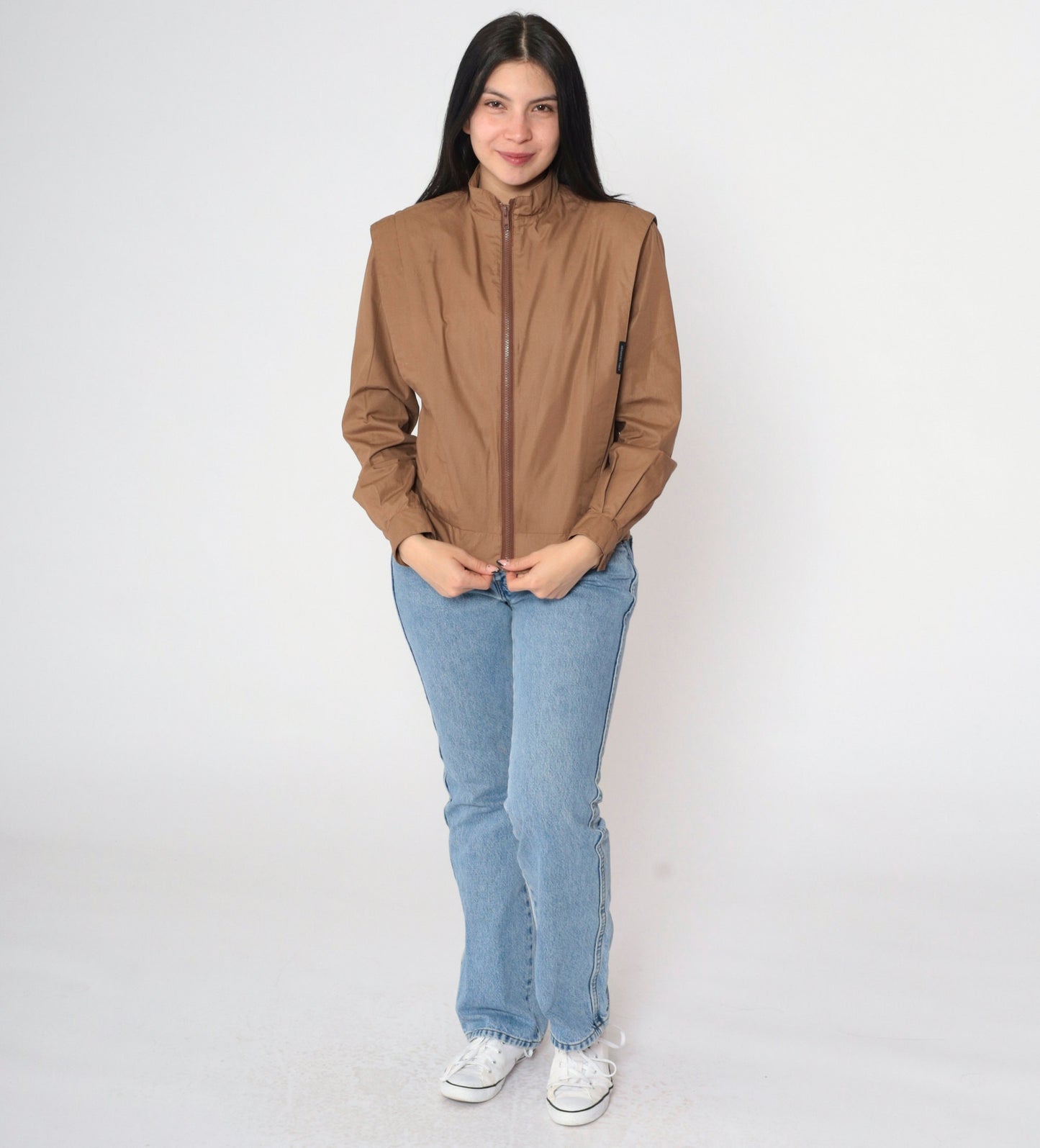 80s Members Only Brown Bomber Jacket Structured Pleats High Collar Small