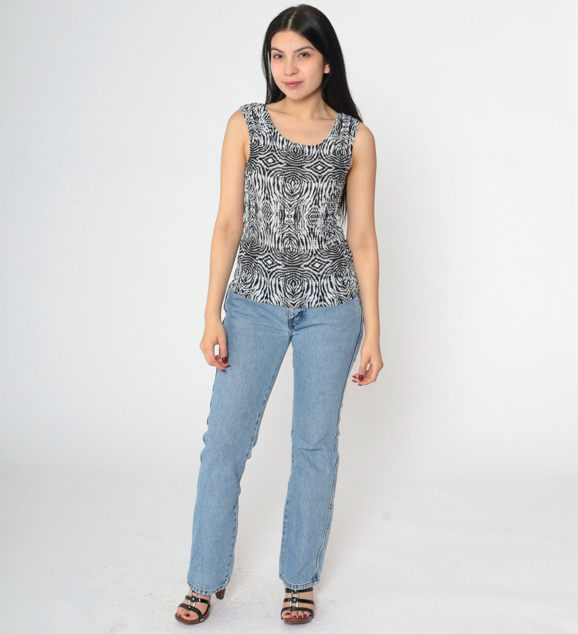 Y2K Geometric Popcorn Texture Tank Top Psychedelic Op Art Print Small Medium