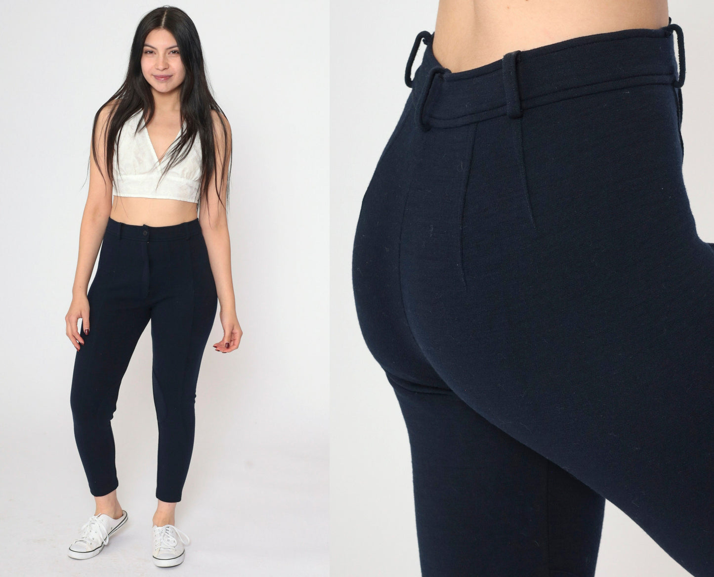 90s Bebe Black Wool High-Waist Tapered Trousers Small