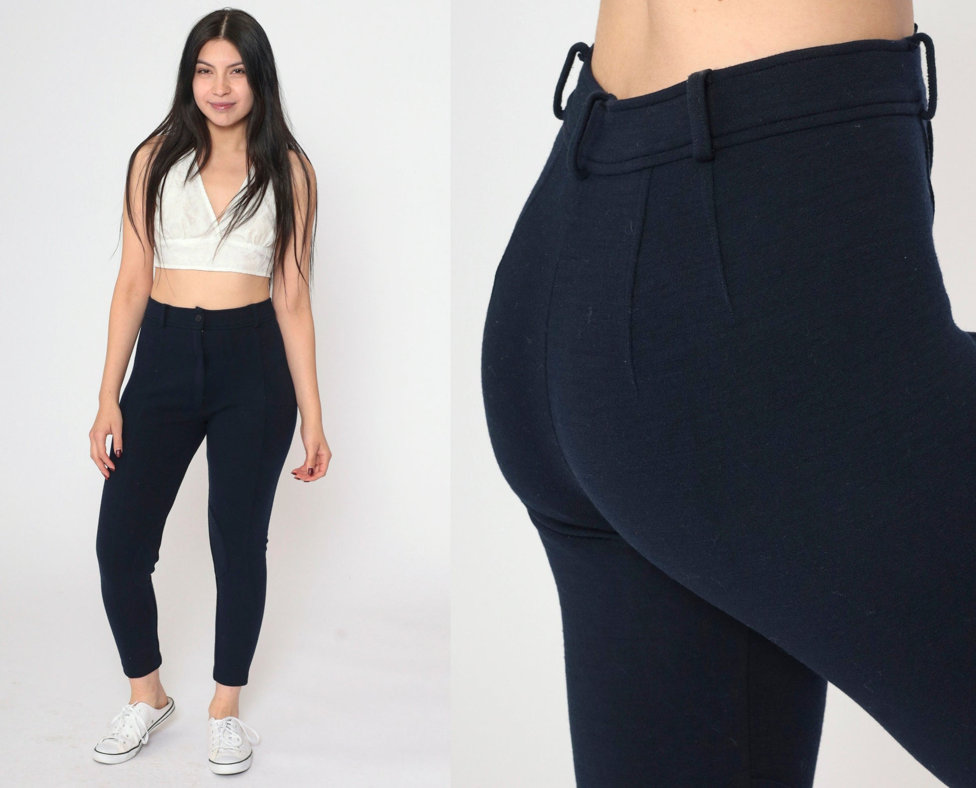 90s Bebe Black Wool High-Waist Tapered Trousers Small