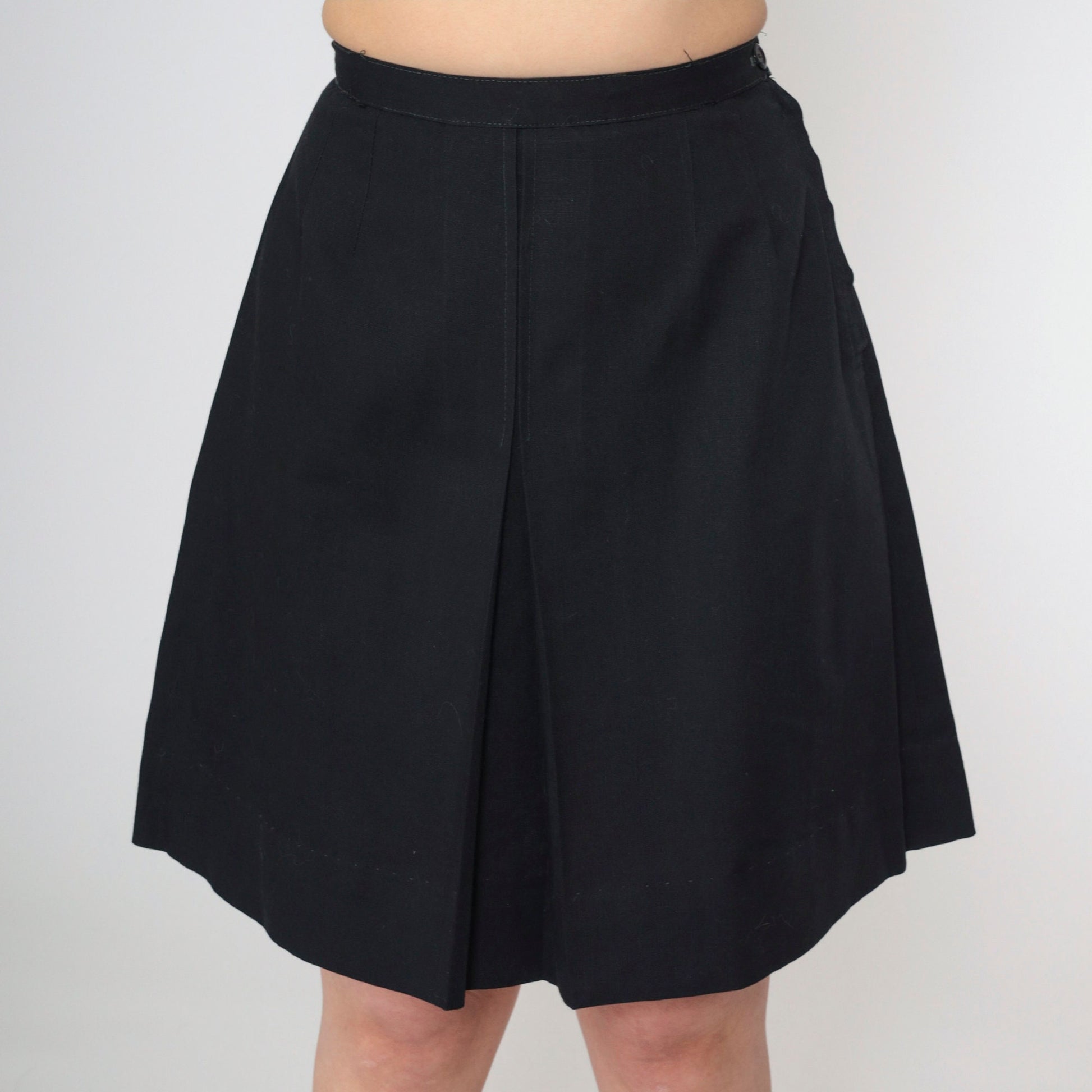 60s Black Pleated Mini Skirt High Waist A-Line Side Zip Extra Small