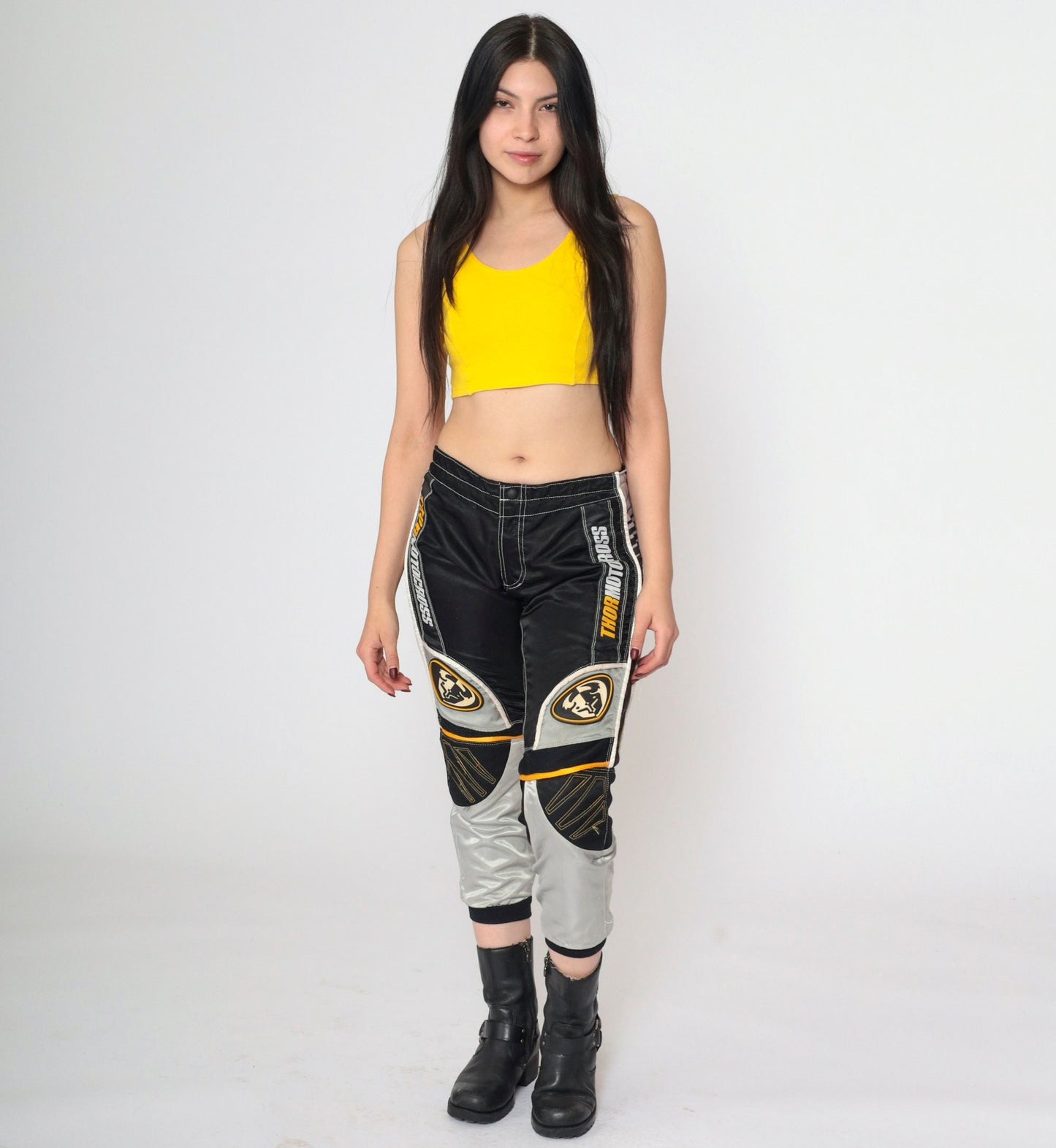 Y2K Thor Motocross Pants Black Yellow Grey Racing Kids 24