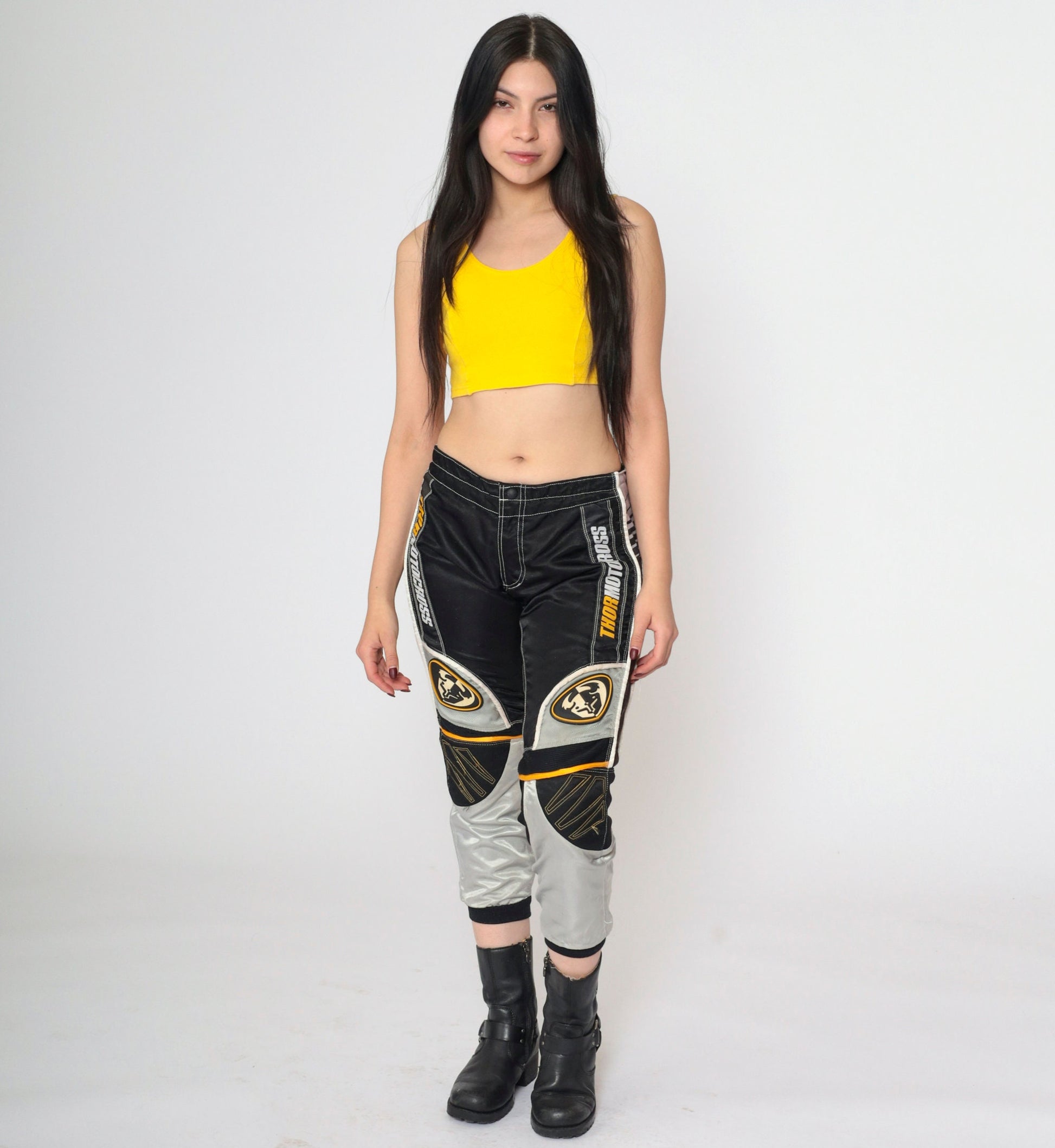Y2K Thor Motocross Pants Black Yellow Grey Racing Kids 24