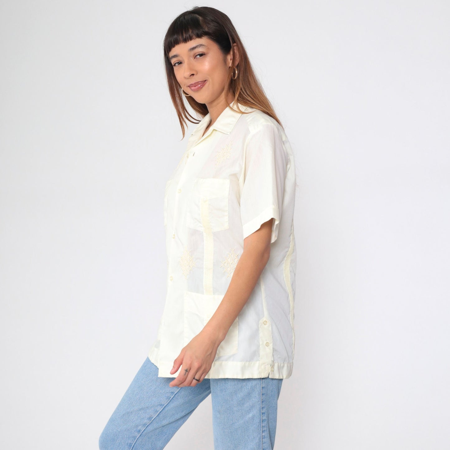 70s Don G of California Yellow Embroidered Pintuck Button-Up Shirt Men's Medium