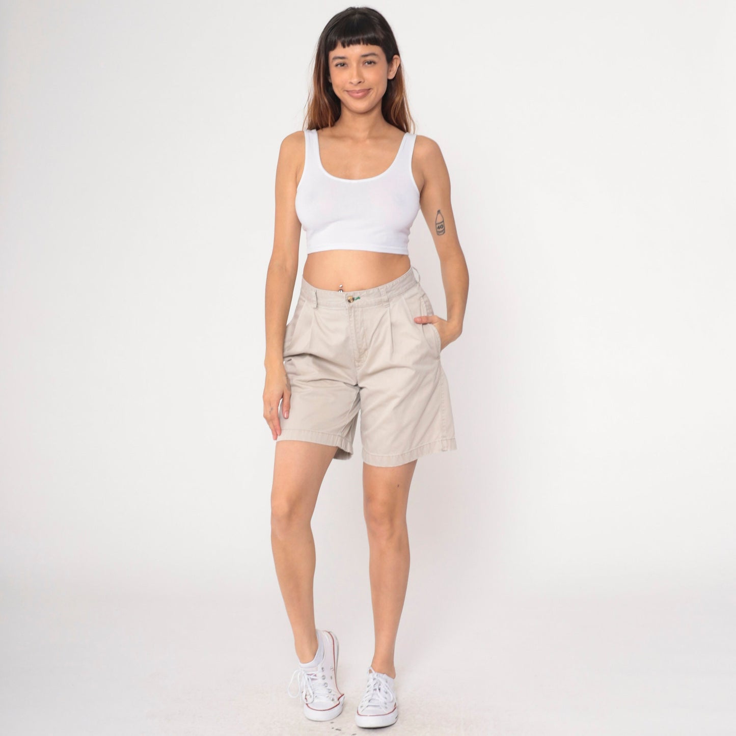 90s Tommy Hilfiger Khaki Pleated Shorts High Waist Cotton Medium