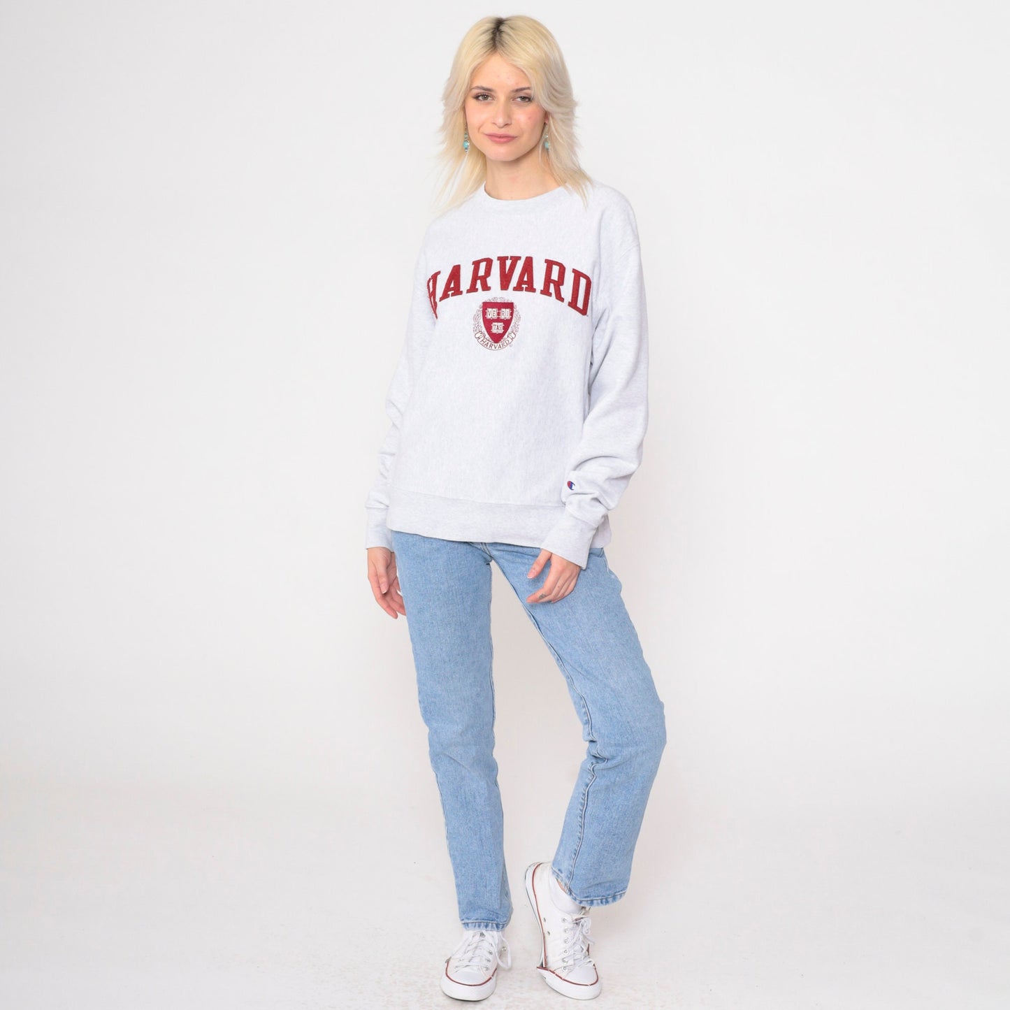 90s Champion Reverse Weave Harvard University Sweatshirt Grey Medium