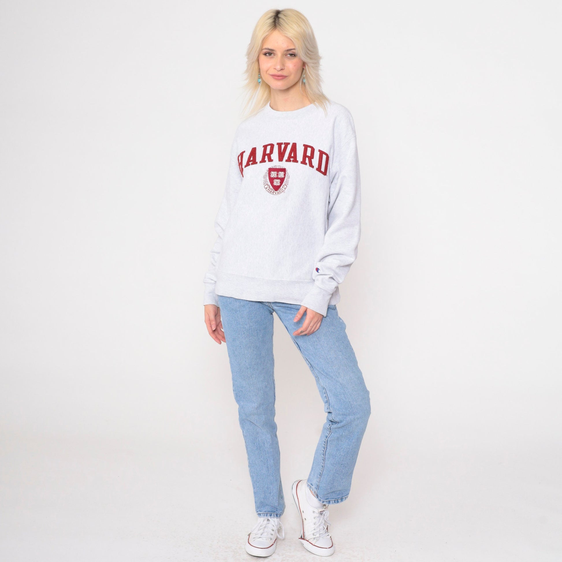 90s Champion Reverse Weave Harvard University Sweatshirt Grey Medium