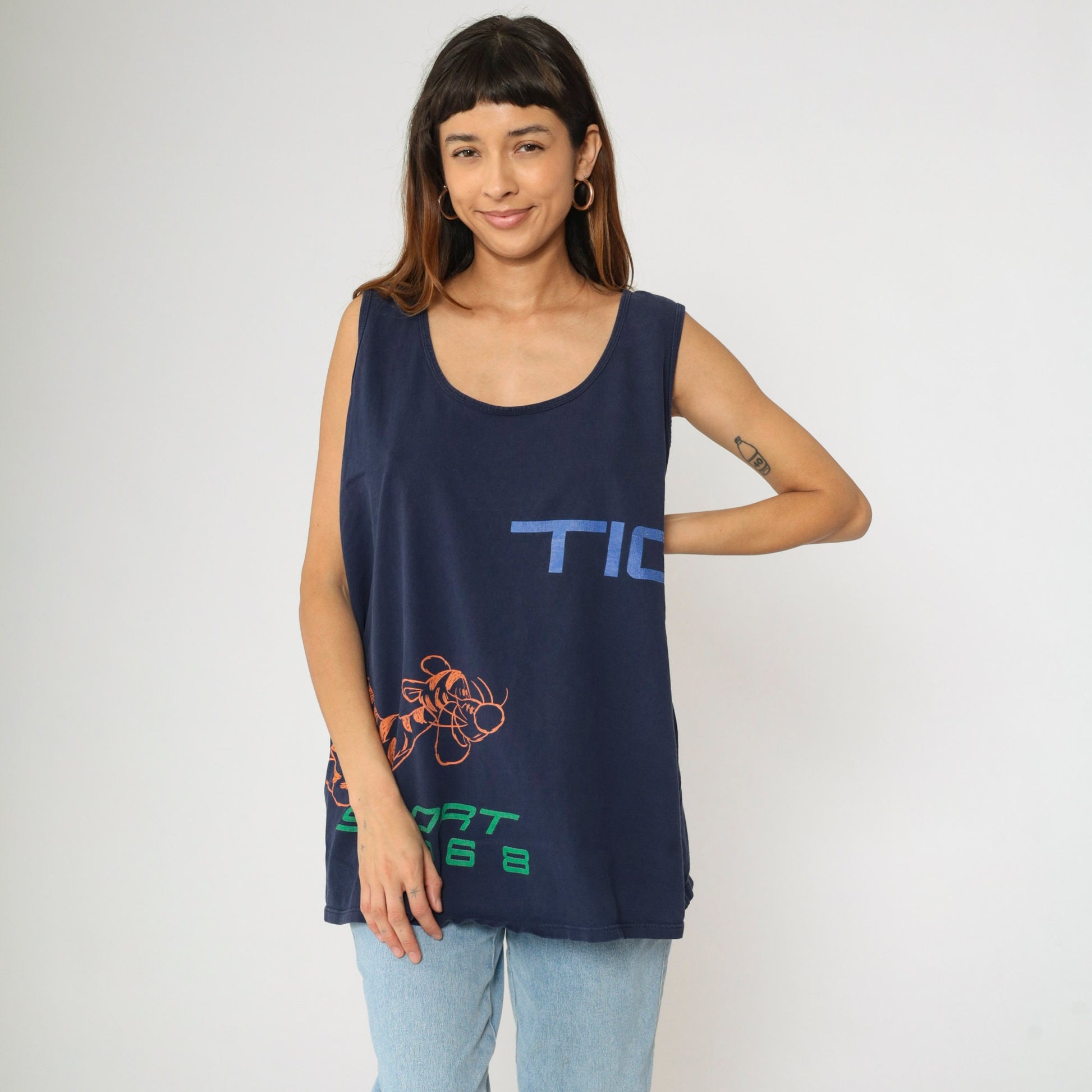 90s Disney Store Tigger Sport Tank Top Navy Graphic Scoop Neck Extra Large XL