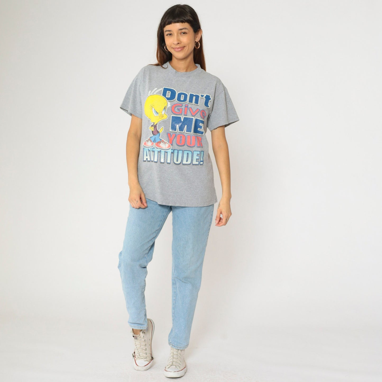 90s Tweety Bird Attitude Graphic T-Shirt Grey Warner Bros Medium