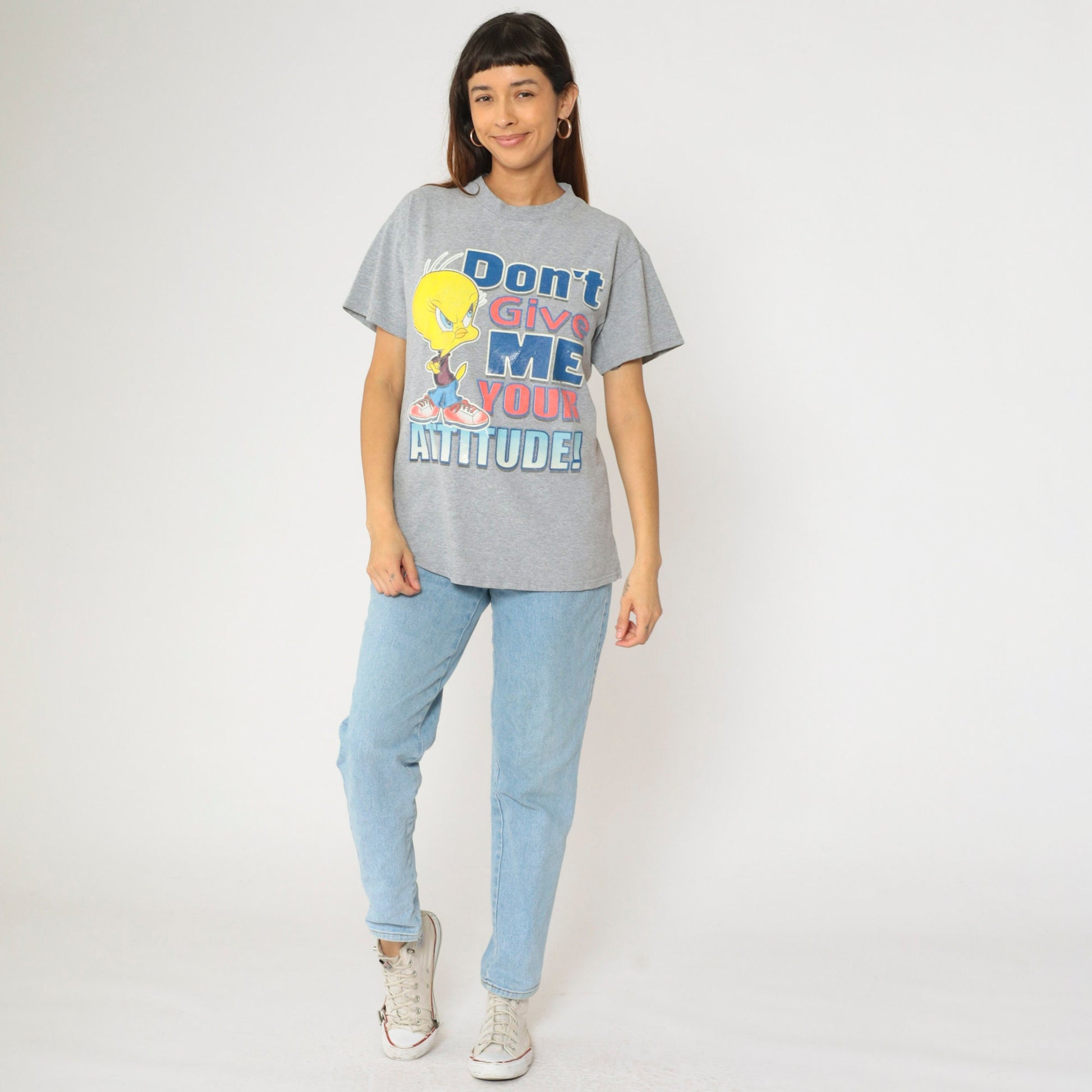 90s Tweety Bird Attitude Graphic T-Shirt Grey Warner Bros Medium