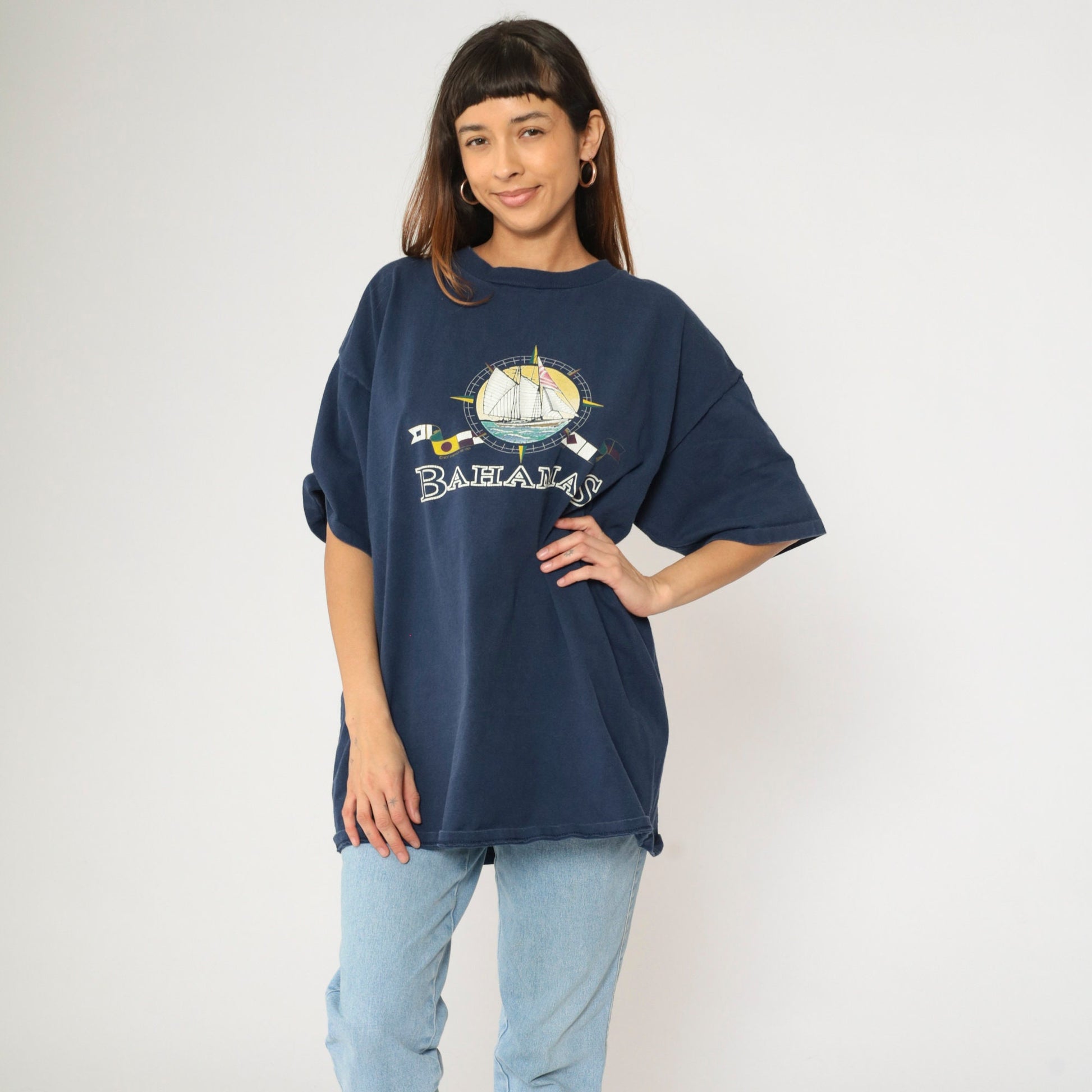 90s Bahamas Sailboat Graphic T Shirt Cotton Nautical Flag Tee Extra Extra Large XXL