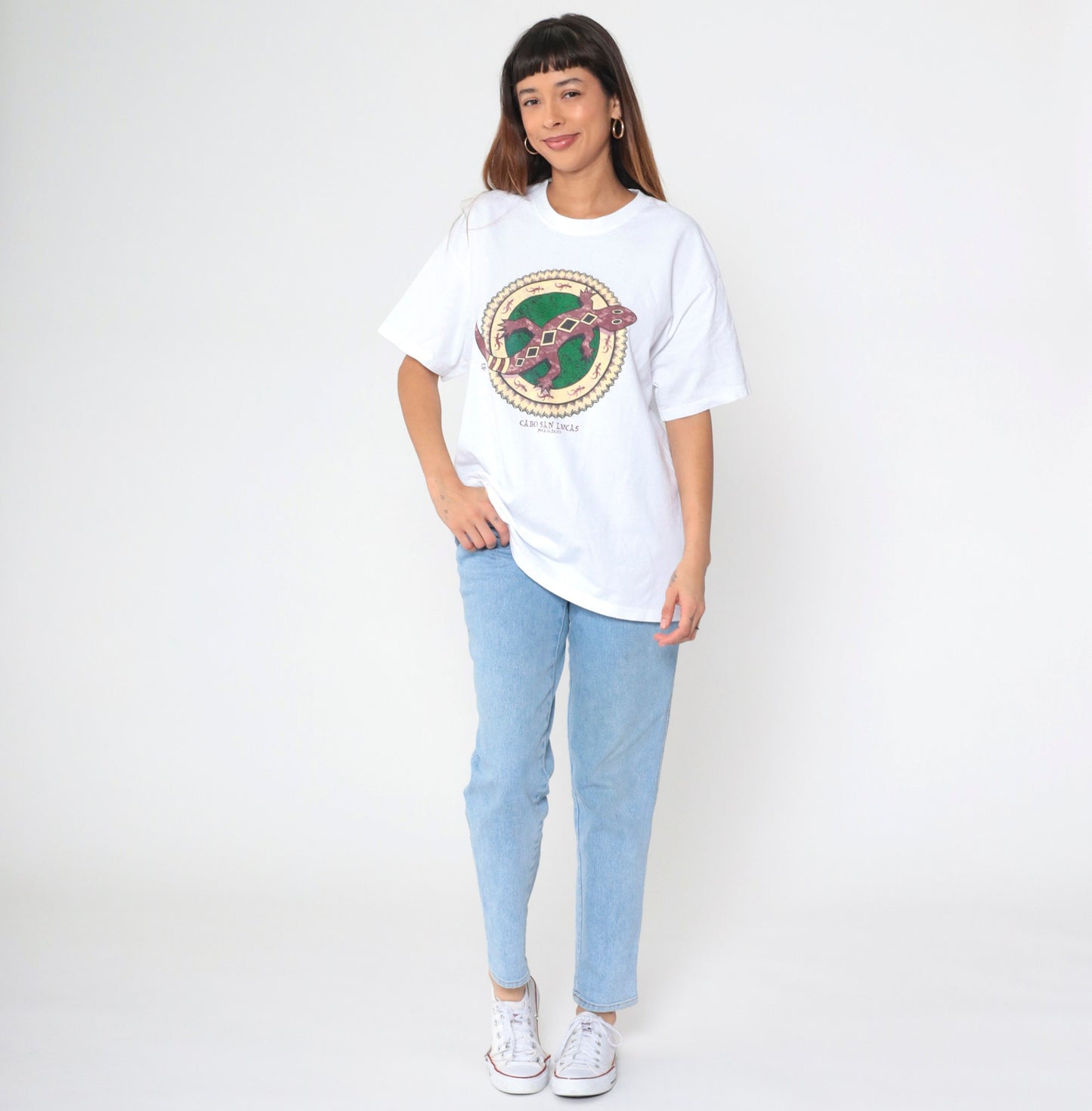 90s Cabo San Lucas Gecko Graphic T-Shirt White Cotton Crewneck Extra Large XL
