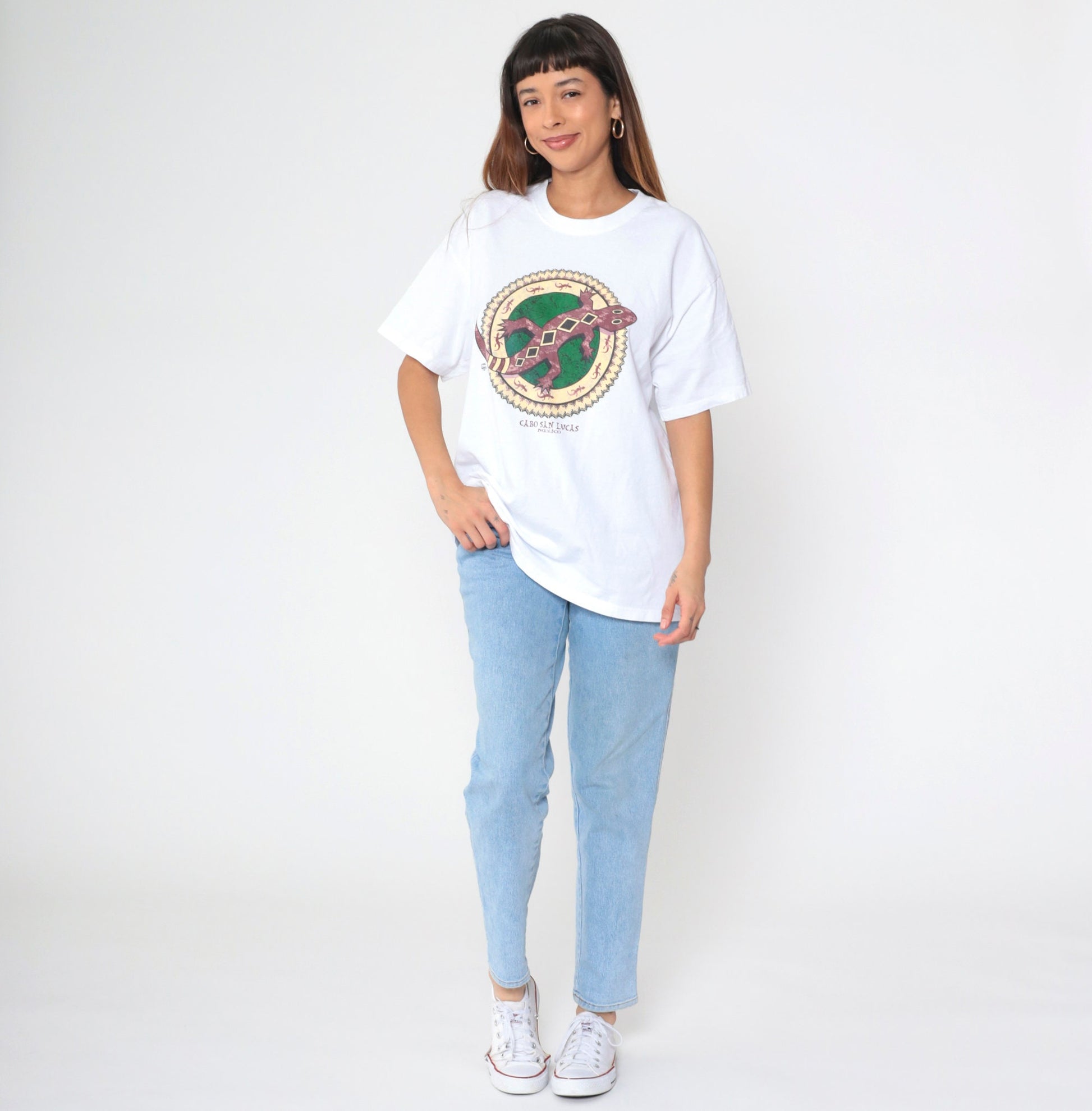 90s Cabo San Lucas Gecko Graphic T-Shirt White Cotton Crewneck Extra Large XL